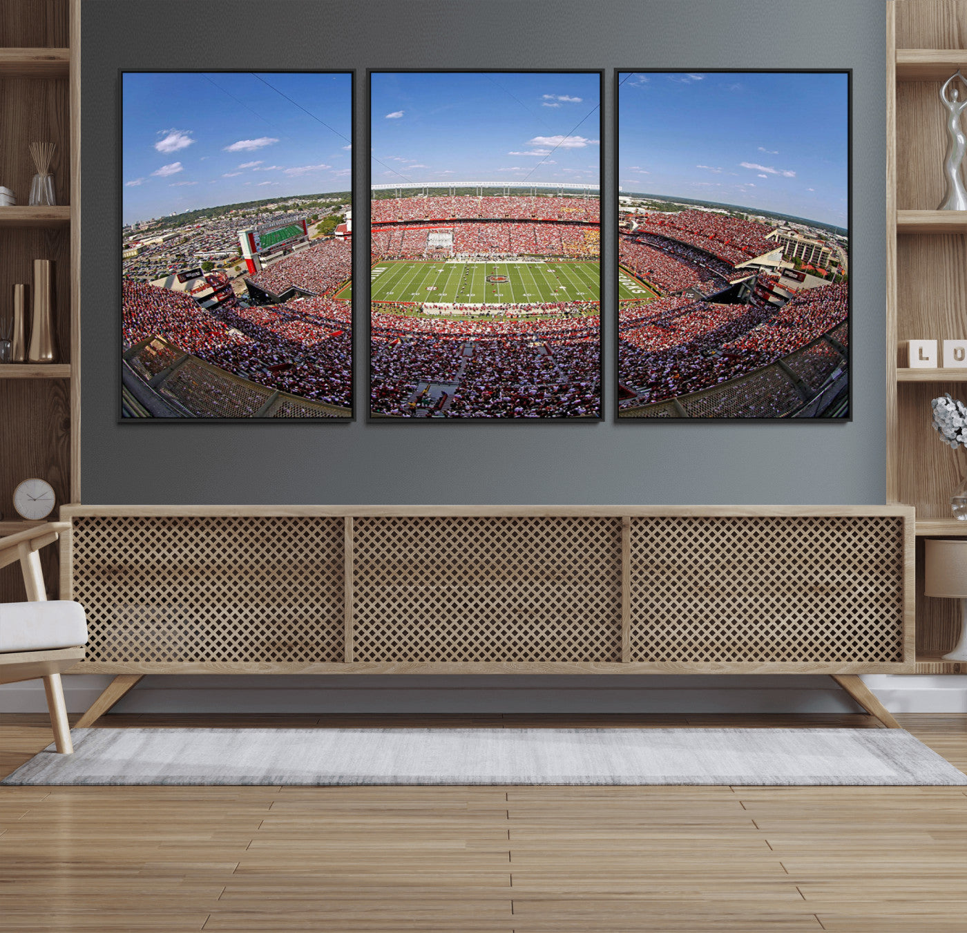 29492070-MGV-FC-60X30-3P_Black-Stadium Wall Art – Panoramic College Football Canvas Print, Game Day Crowd and Field Scene, Sports Photography Decor for Office,