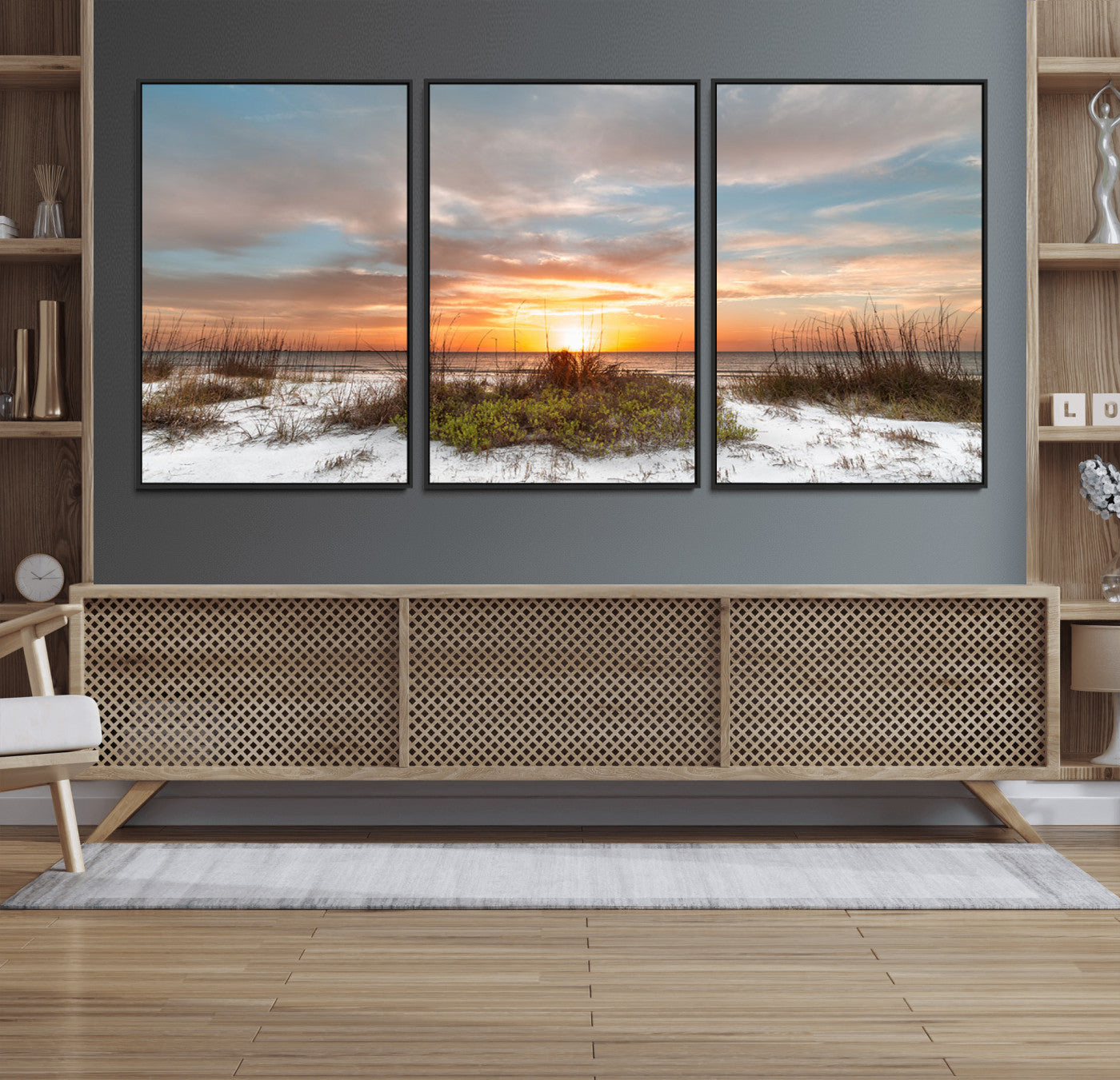 58266230-MGV-CV-36X24-Sunset Beach Canvas Wall Art – Coastal Ocean Landscape Print, Seaside Nature Art for Coastal Chic Decor, Living Room, Bedroom,