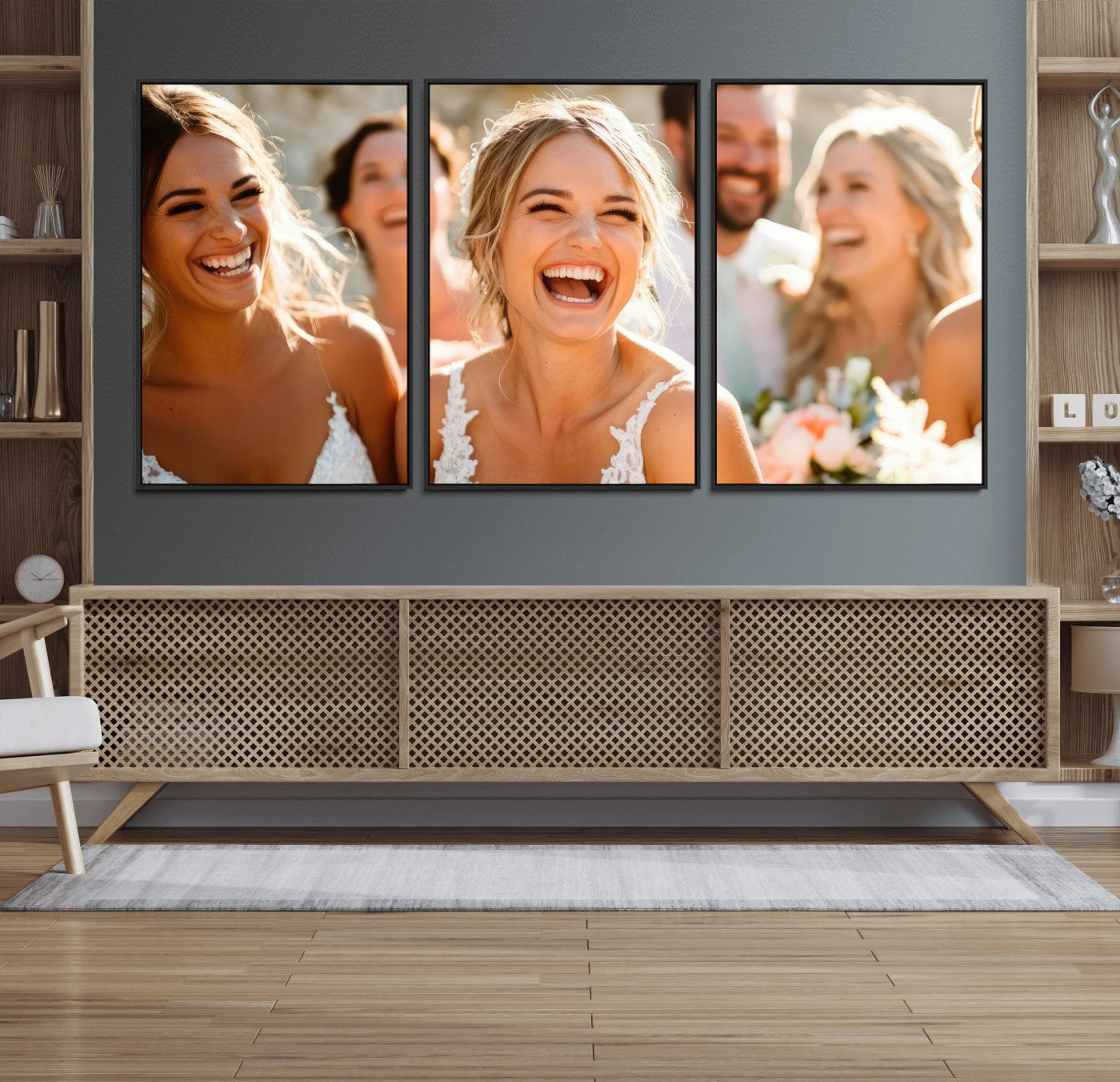 CSTM912-MGV-FC-60X30-3P_Black-Framed Wedding Canvas Print - Custom Wall Art Keepsake for Couples, Elegant Home Decoration Gift, Create Your Own Photo Canvas