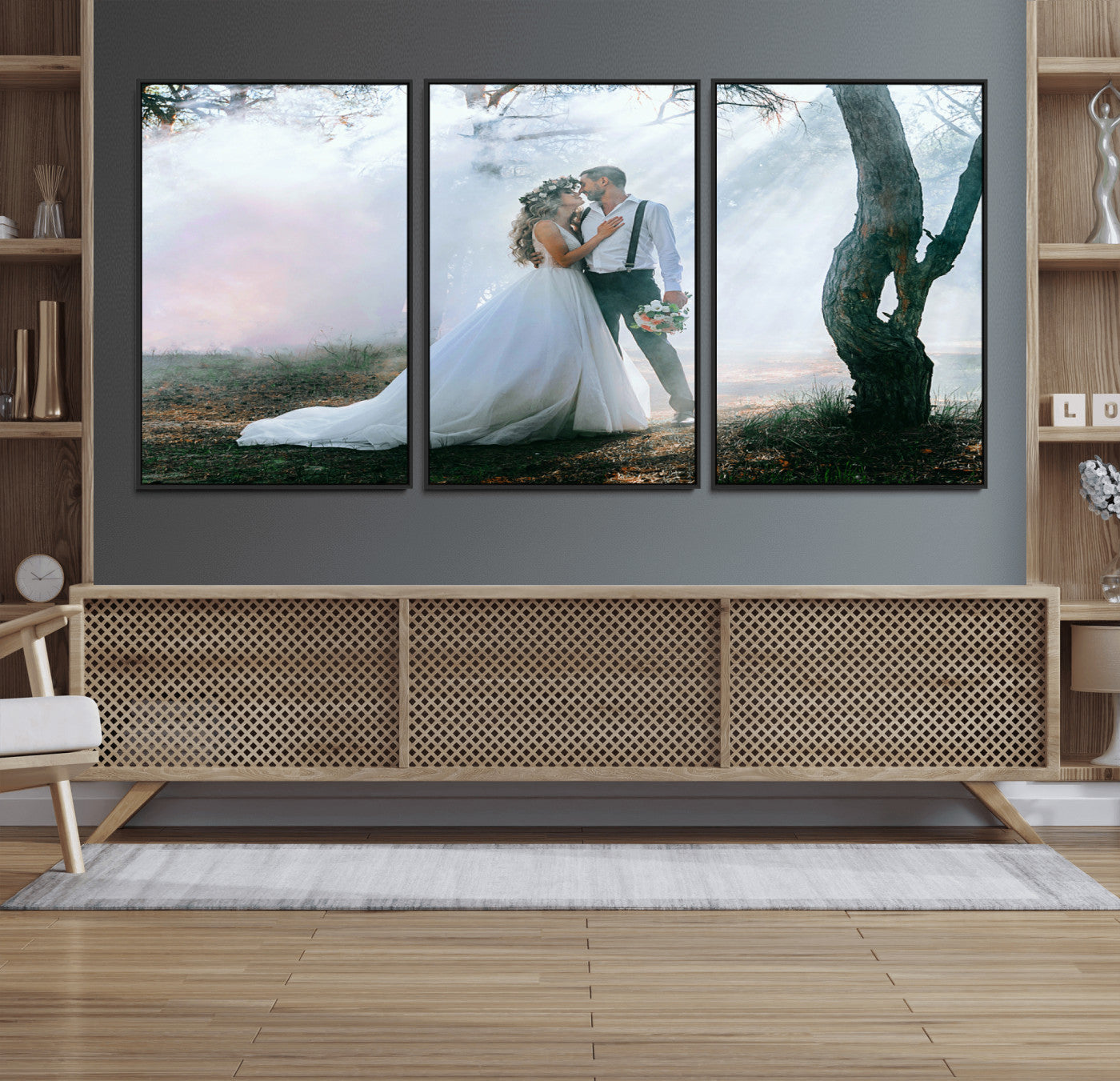 CSTM913-MGV-FC-60X30-3P_Black-Framed Wedding Canvas Print - Custom Wall Art Keepsake for Couples, Elegant Home Decoration Gift, Create Your Own Photo Canvas