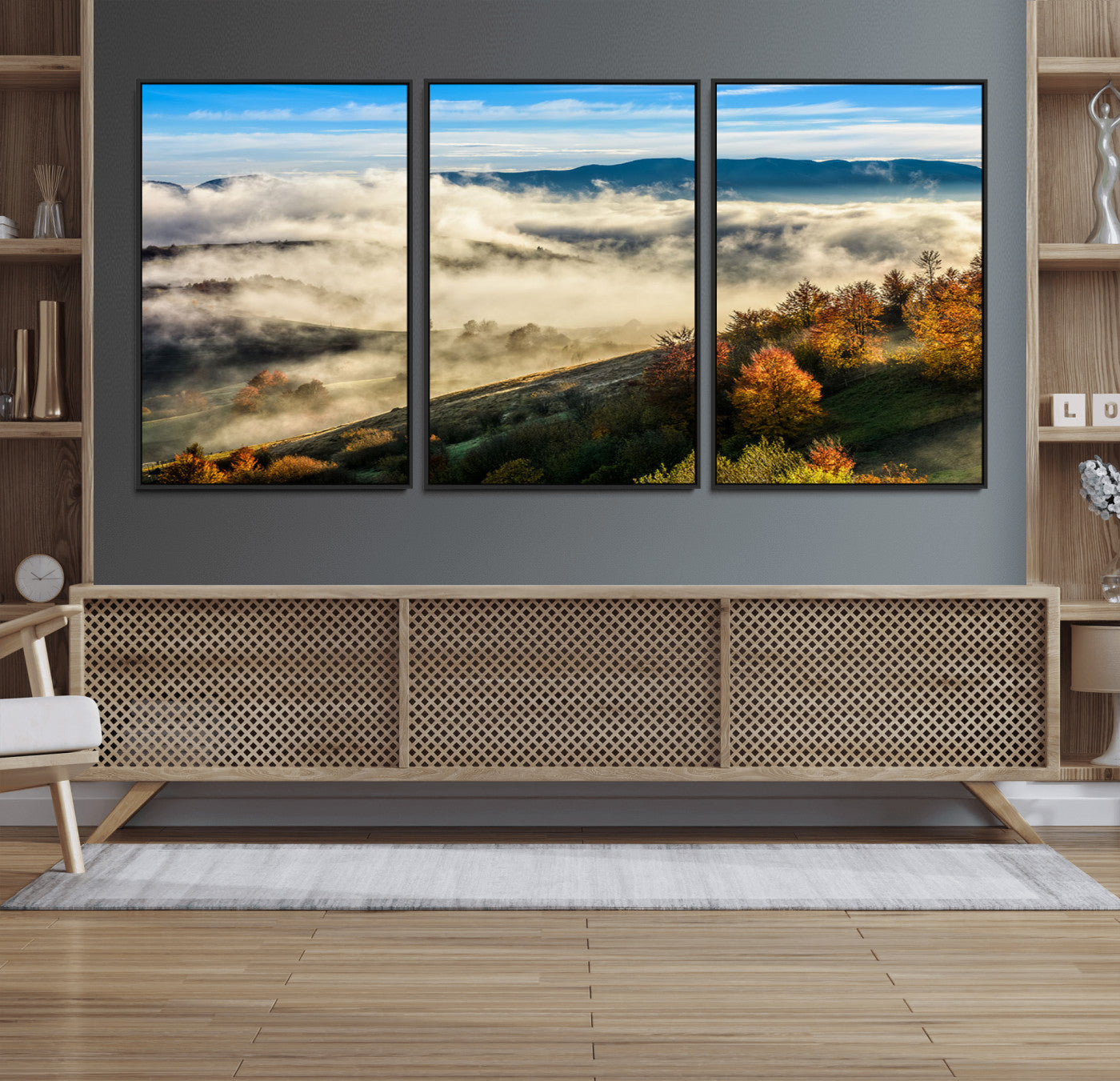 21551192-MGV-FC-60X30-3P_Black-Landscape Wall Art – Autumn Mountain View Canvas Print, Scenic Nature Photography Decor for Bedroom, Living Room, Office, Cabin or