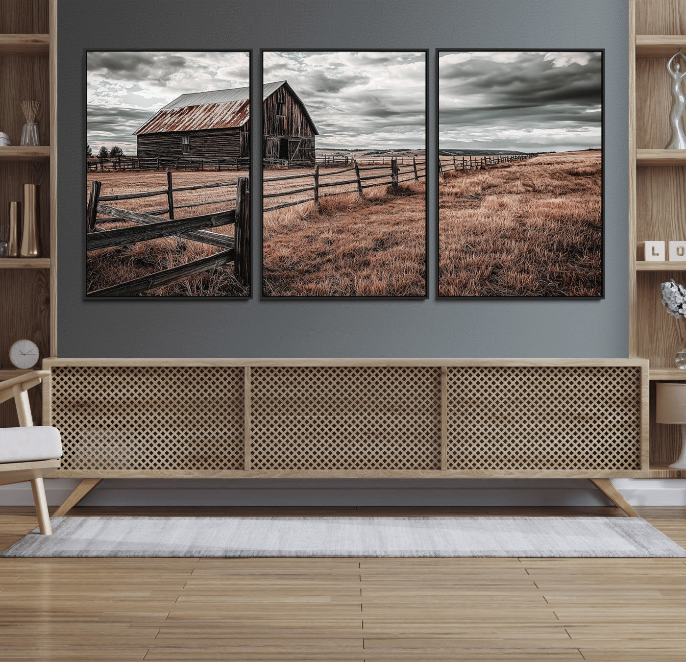 70676381-MGV-CV-36X24-Rustic Barn Wall Art – Weathered Farmhouse Canvas Print, Country Landscape Photography Decor for Bedroom, Living Room, Office,
