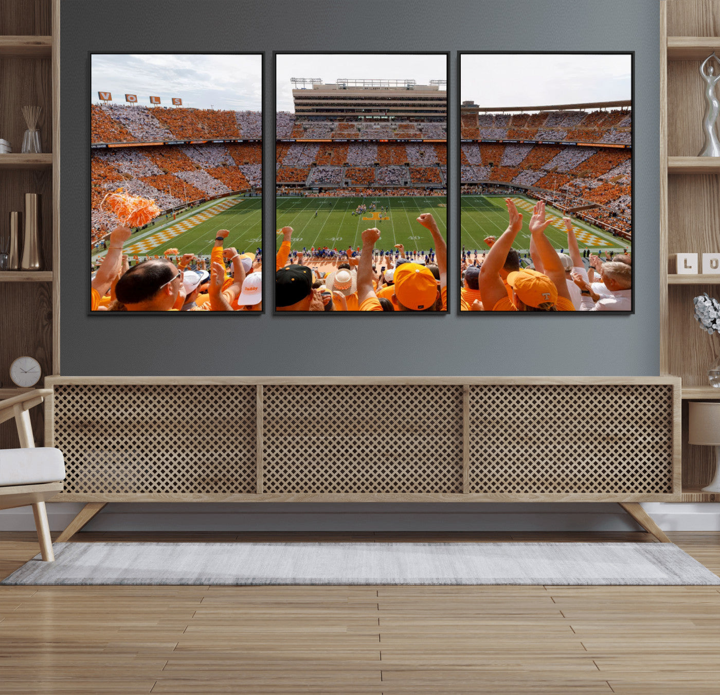 76011417-MGV-FC-60X30-3P_Black-Neyland Stadium Wall Art – Panoramic Tennessee Volunteers Checkerboard Crowd Canvas Print, Day Game Football Celebration Sports