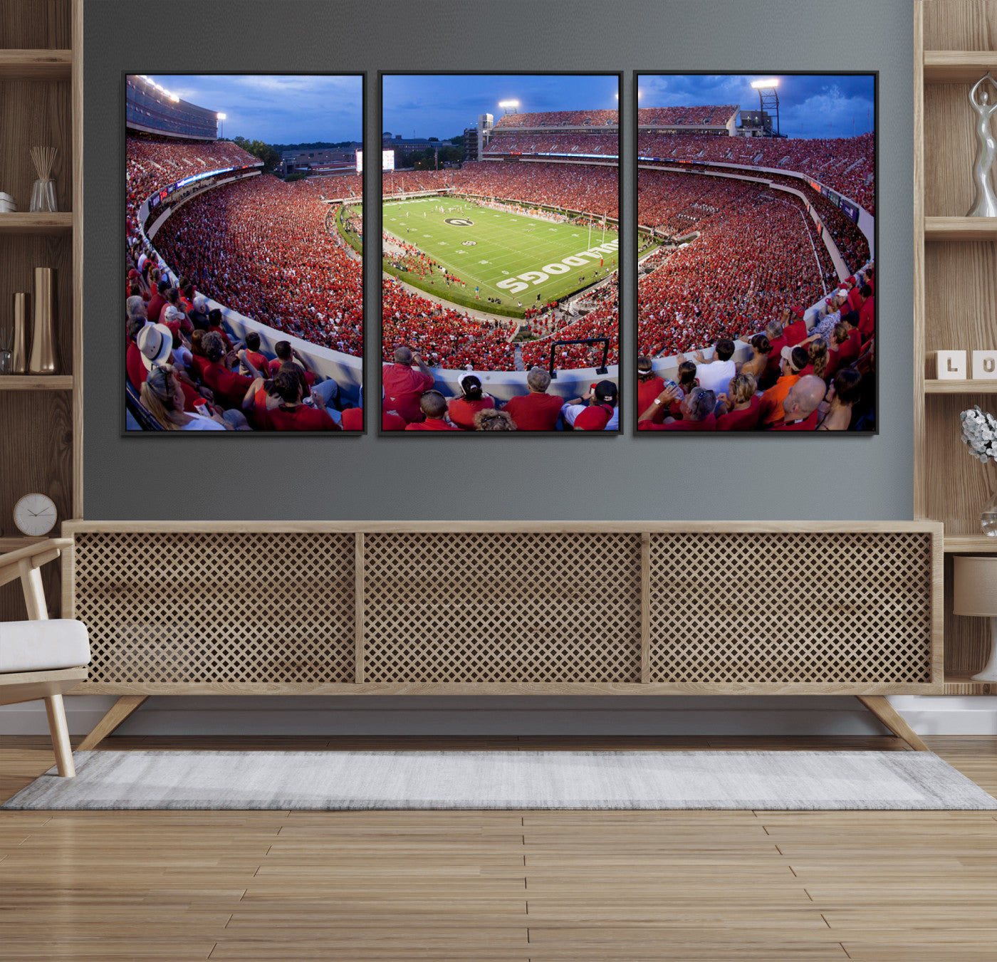 10244378-MGV-FC-60X30-3P_Black-Sanford Stadium Wall Art – Panoramic Georgia Bulldogs Day Game Football Canvas Print, Game Day Crowd Sports Decor for Office, Man