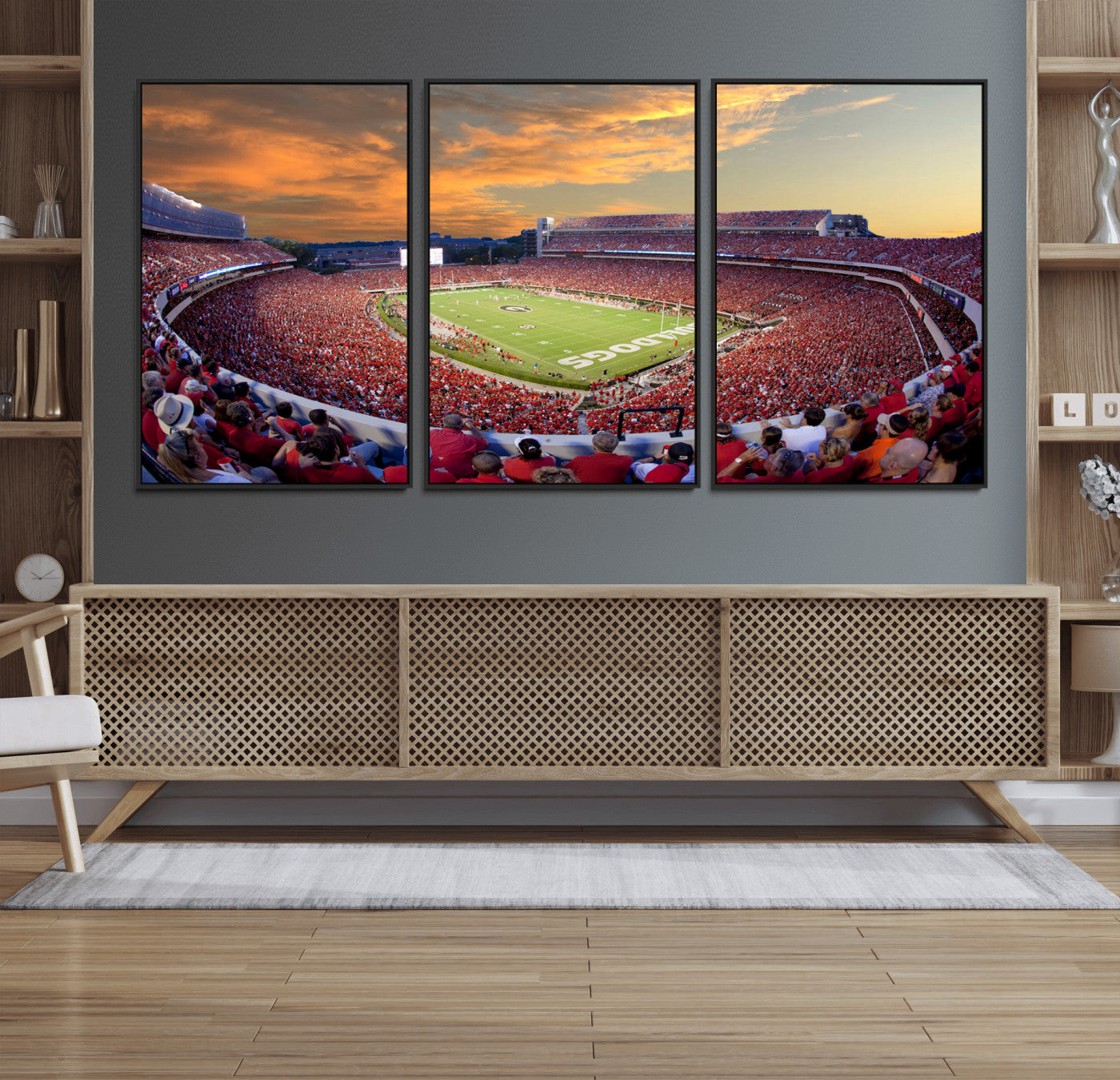 73680988-MGV-FC-60X30-3P_Black-Georgia Bulldogs Stadium Wall Art – Panoramic Football Field Canvas Print, Game Day Decor for Home, Office, Fan Cave, Sports
