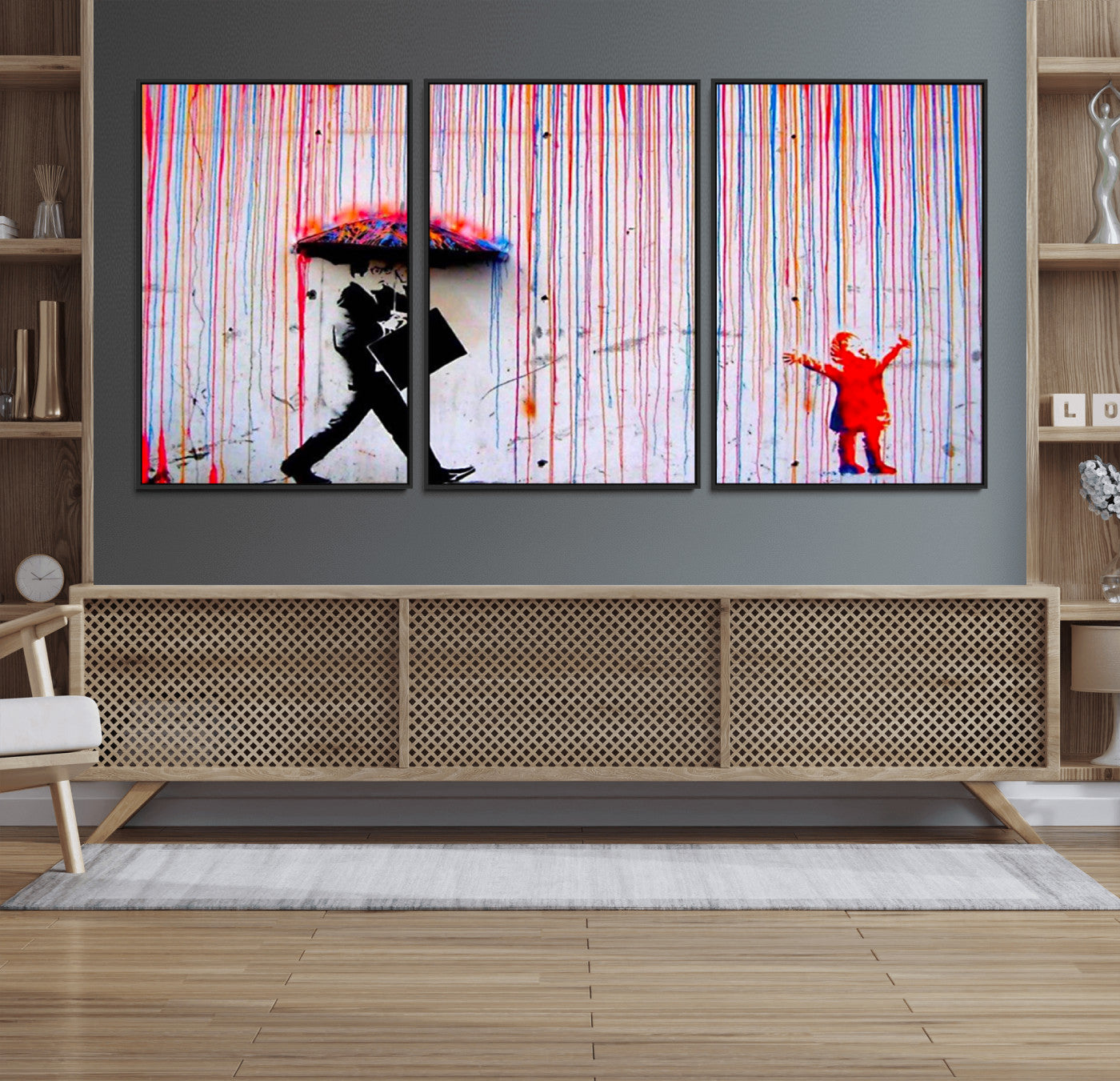 69505-MGV-FC-60X30-3P_Black-Graffiti Girl Wall Art Canvas Print, Framed Urban Contrast Art Picture Print, Vibrant Graffiti Perfect Urban Pop Decor Artwork