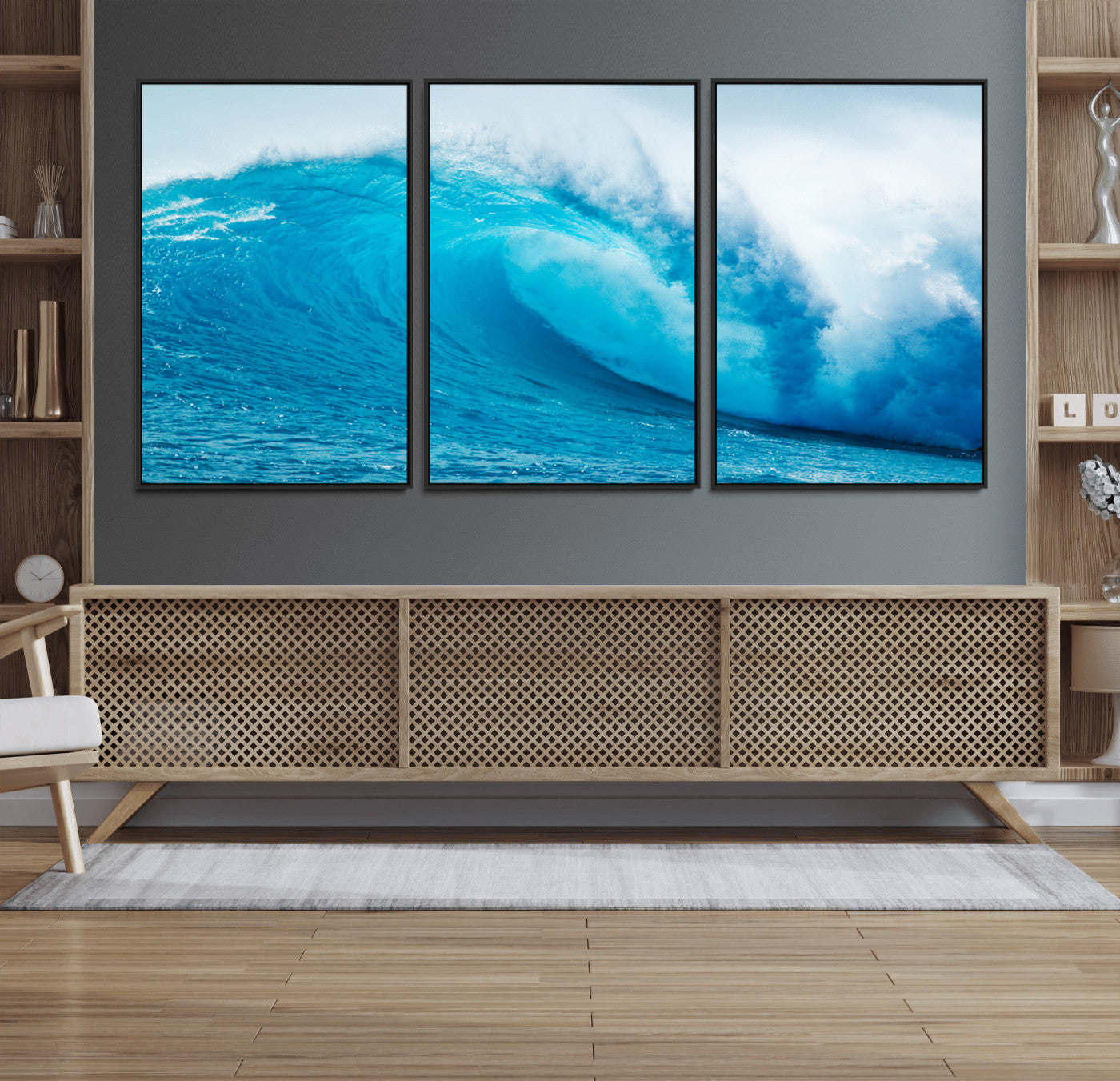 15566-MGV-CV-36X24-Ocean Wave Wall Art Canvas Print, Framed Curling Wave Art Picture Print, Vibrant Surf Wave Perfect Coastal Surf Decor Artwork
