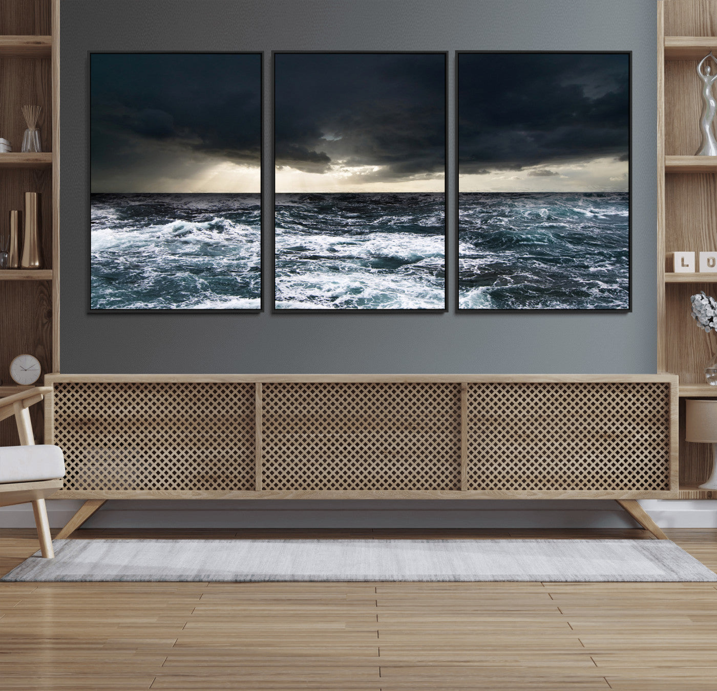 51359-MGV-CV-36X24-Stormy Ocean Wall Art Canvas Print, Framed Moody Seascape Art Picture Print, Ocean Storm Perfect Dramatic Coastal Decor Artwork