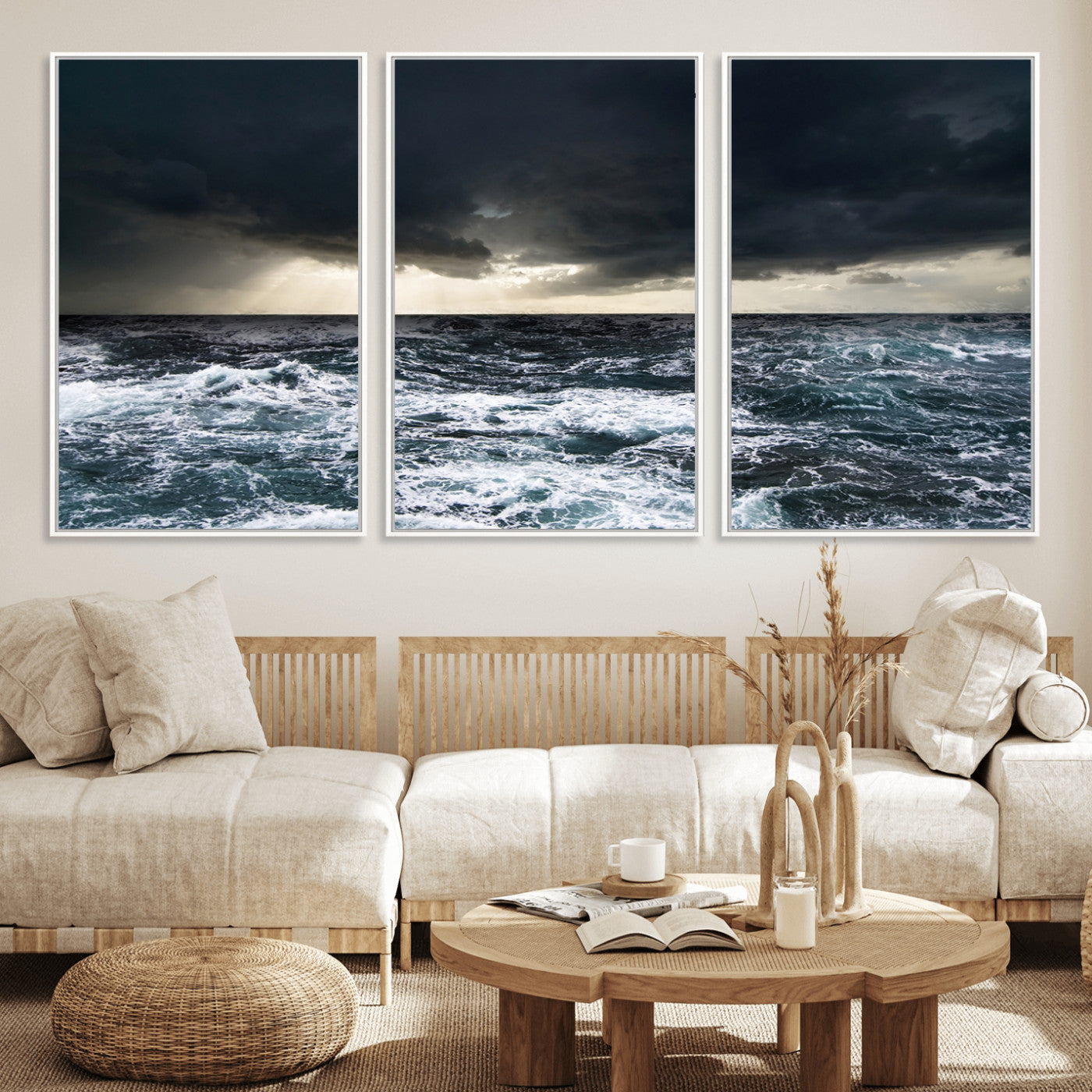 42607-MGV-CV-36X24-Stormy Ocean Wall Art – Dramatic Sea and Sky Canvas Print with Sun Rays, Moody Nature Decor for Living Room, Office, Bedroom or