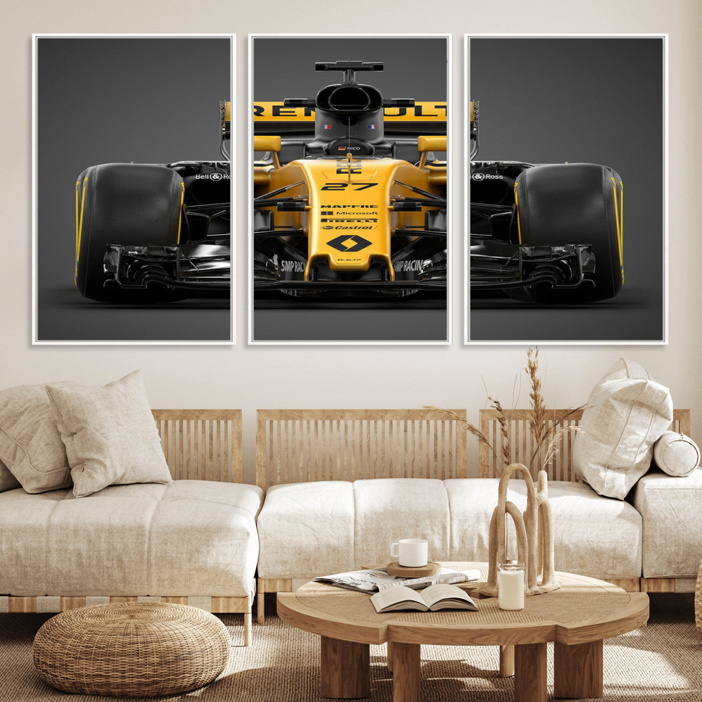 62882-MGV-FC-60X30-3P_White-Renault F1 Racing Car Print - High-Performance Formula 1 Motorsport Wall Art, Perfect Gift for Racing Fans and Car Enthusiasts