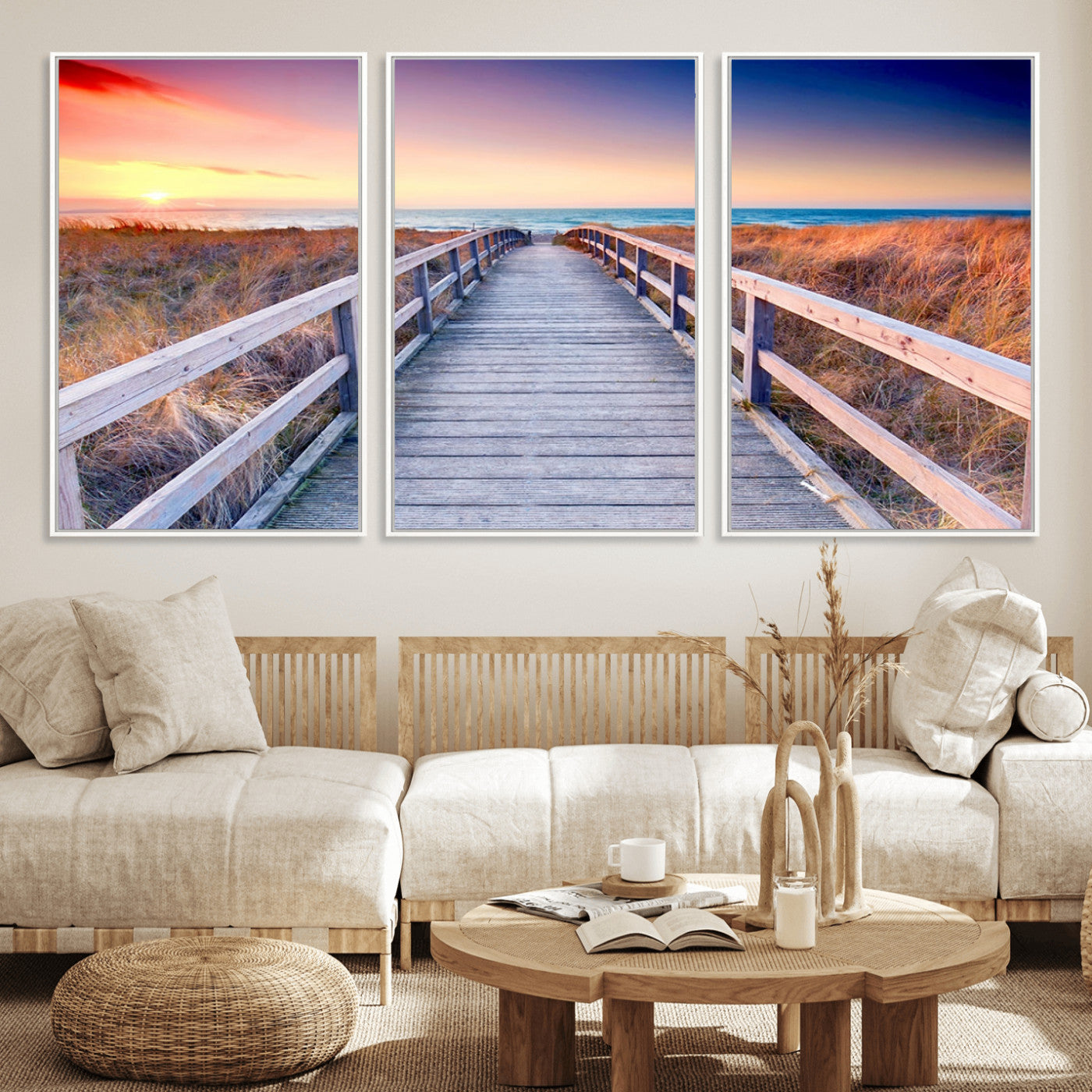 60625-MGV-CV-36X24-Beach Boardwalk Sunrise Wall Art – Coastal Pathway to Ocean Canvas Print, Seaside Landscape Decor for Home or Office
