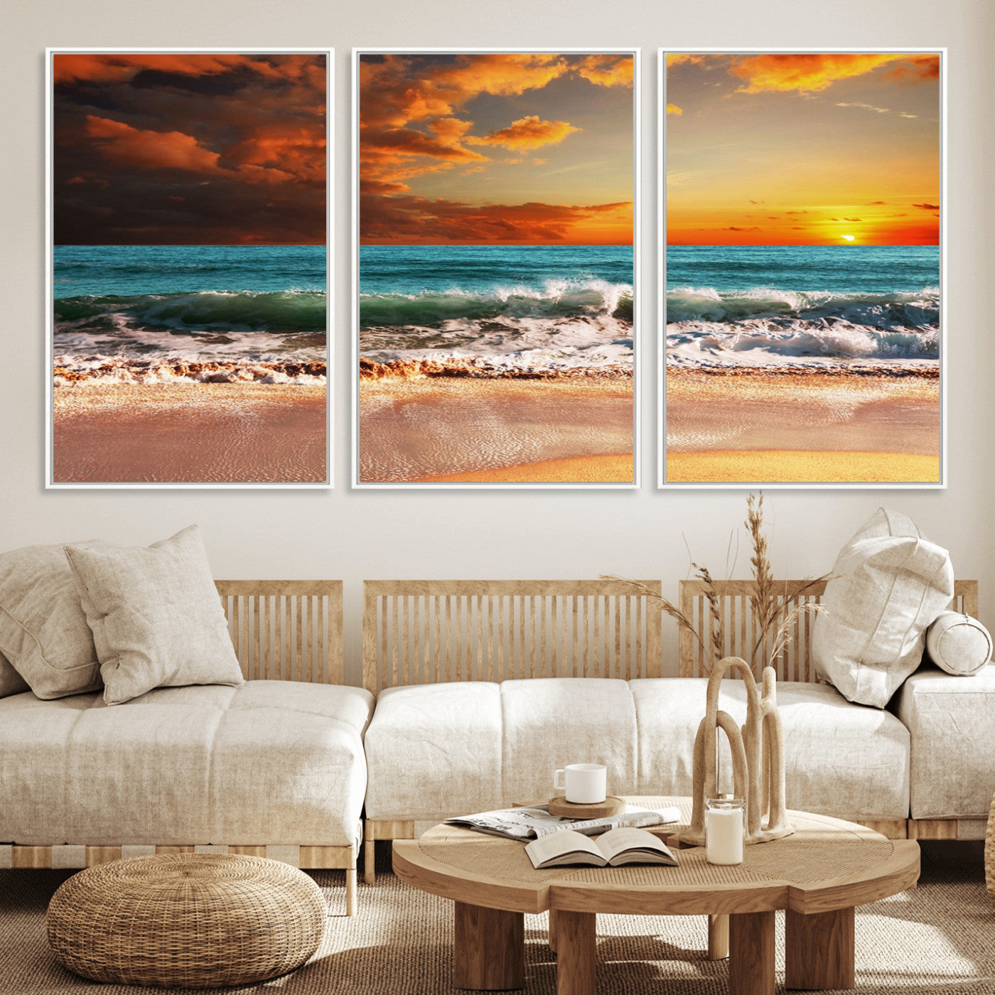 72948-MGV-CV-36X24-Ocean Sunset Wave Wall Art – Dramatic Seascape Canvas Print with Golden Sky and Crashing Waves, Coastal Beach Decor for Living