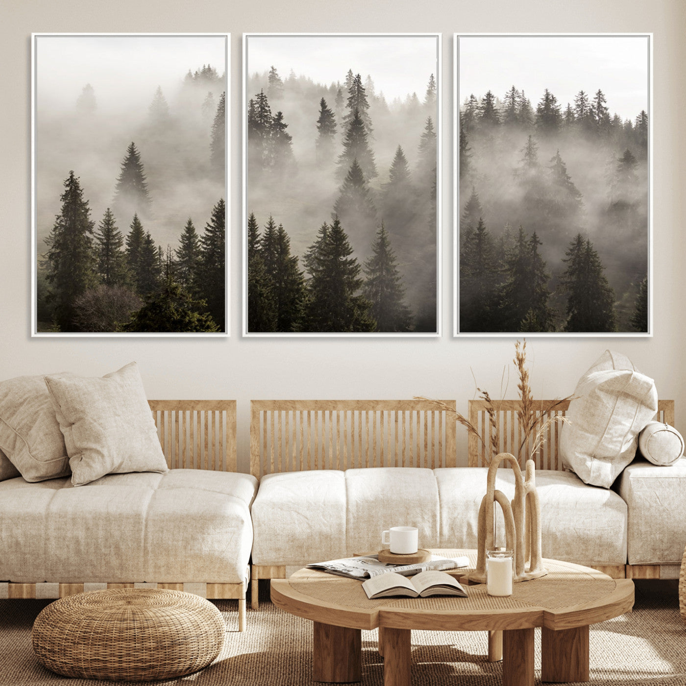 62862-MGV-CV-36X24-Misty Forest Wall Art – Tranquil Pine Tree Canvas Print with Mountain Fog, Nature Landscape Artwork for Living Room, Bedroom, or