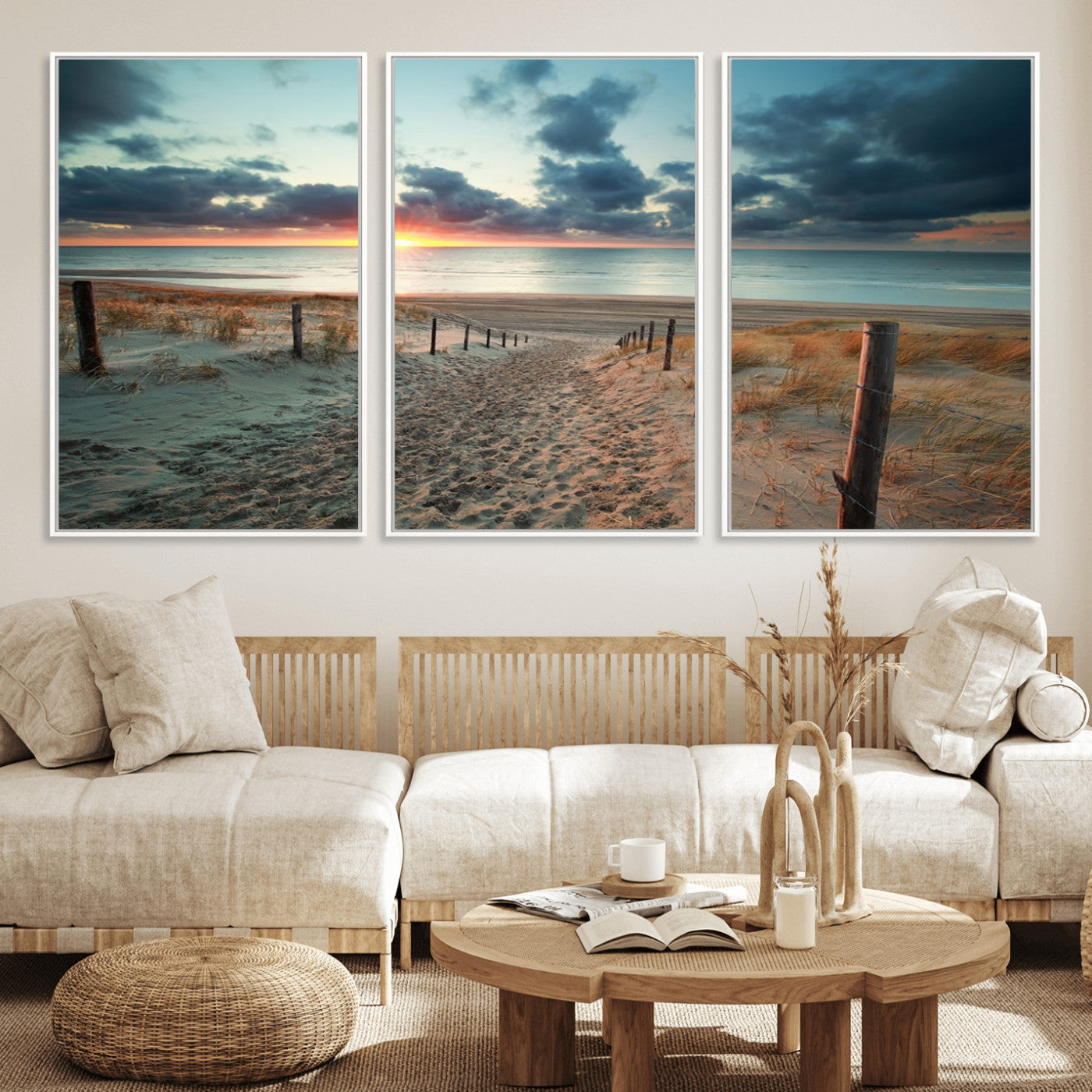 25788-MGV-CV-36X24-Sunset Beach Path Wall Art – Scenic Coastal Dunes and Ocean Canvas Print, Tranquil Seaside Landscape Decor for Living Room or