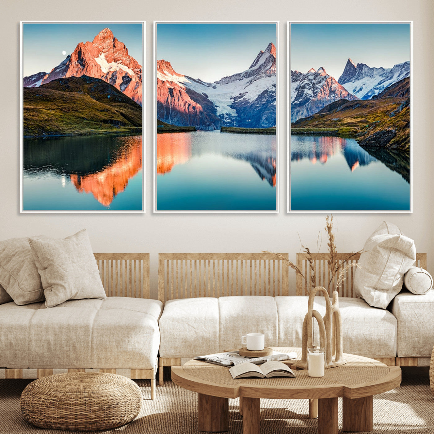 88453-MGV-CV-36X24-Mountain Lake Wall Art – Snow-Capped Peaks Reflected in Alpine Water Canvas Print, Nature Landscape Wall Decor for Living Room or