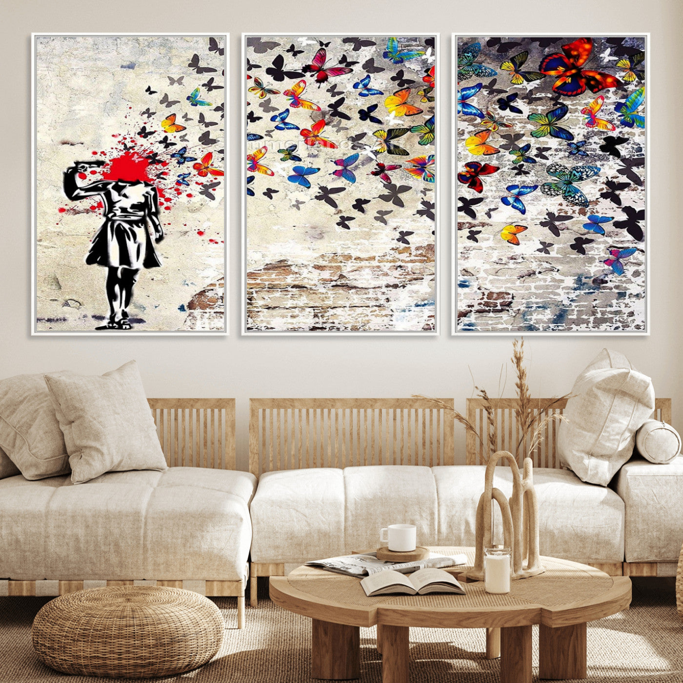 88654-MGV-CV-36X24-Butterfly Explosion Graffiti Wall Art – Street Art Canvas Print, Colorful Butterfly Spray Mural, Modern Abstract Urban Wall Decor