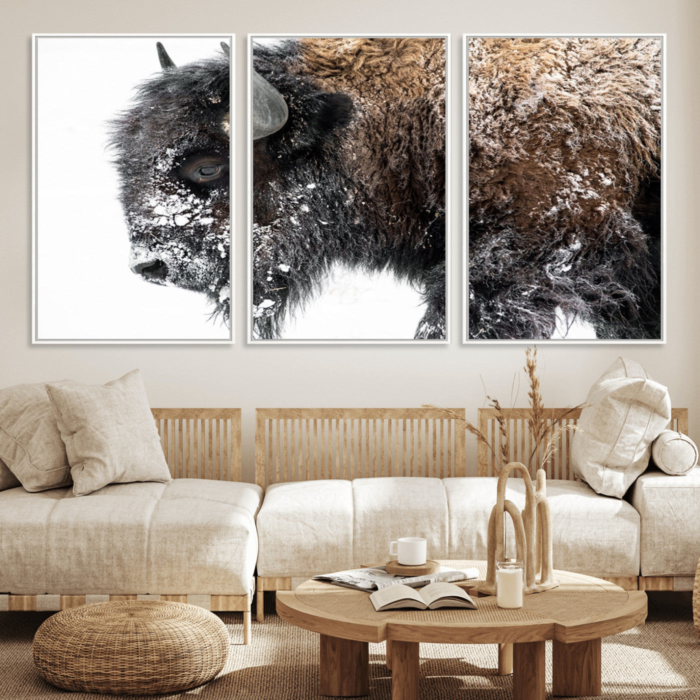 24304-MGV-CV-36X24-Bison Wall Art Canvas Print, Framed Winter Bison Art Picture Print, Snowy Buffalo Perfect Rustic Farmhouse Decor Artwork