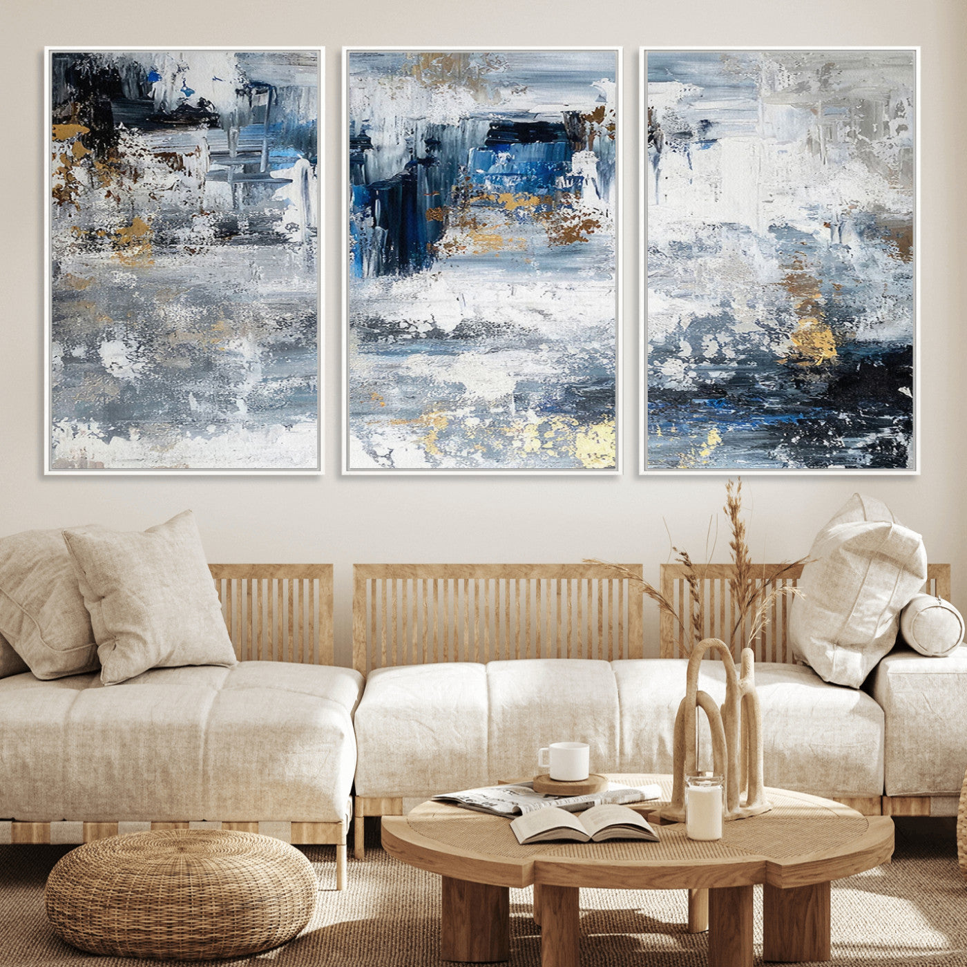 59716-MGV-CV-36X24-Abstract Blue and Gold Wall Art – Modern Textured Canvas Print, Contemporary Painting for Living Room, Bedroom, or Office Decor