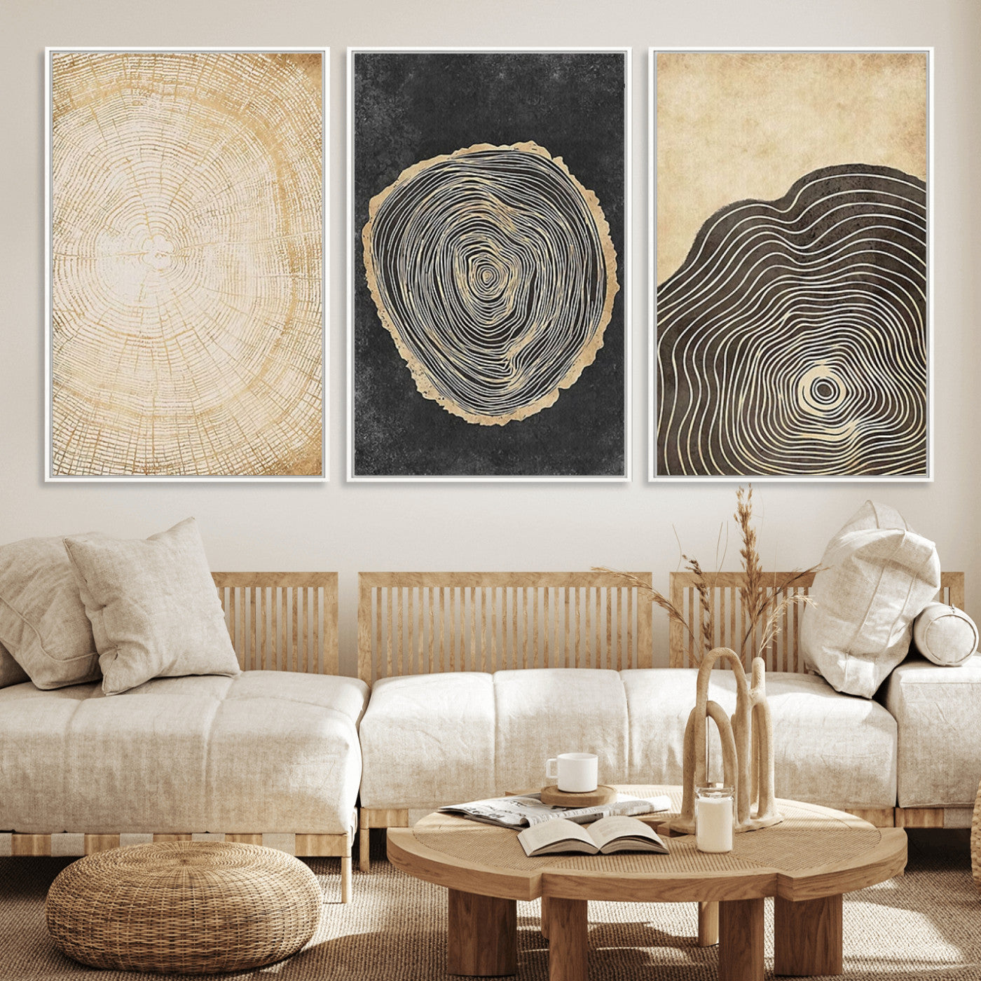 77785-MGV-CV-36X24-Tree Ring Abstract Wall Art – Rustic Wood Growth Pattern Canvas Prints, Modern Nature-Inspired Decor for Living Room or Office