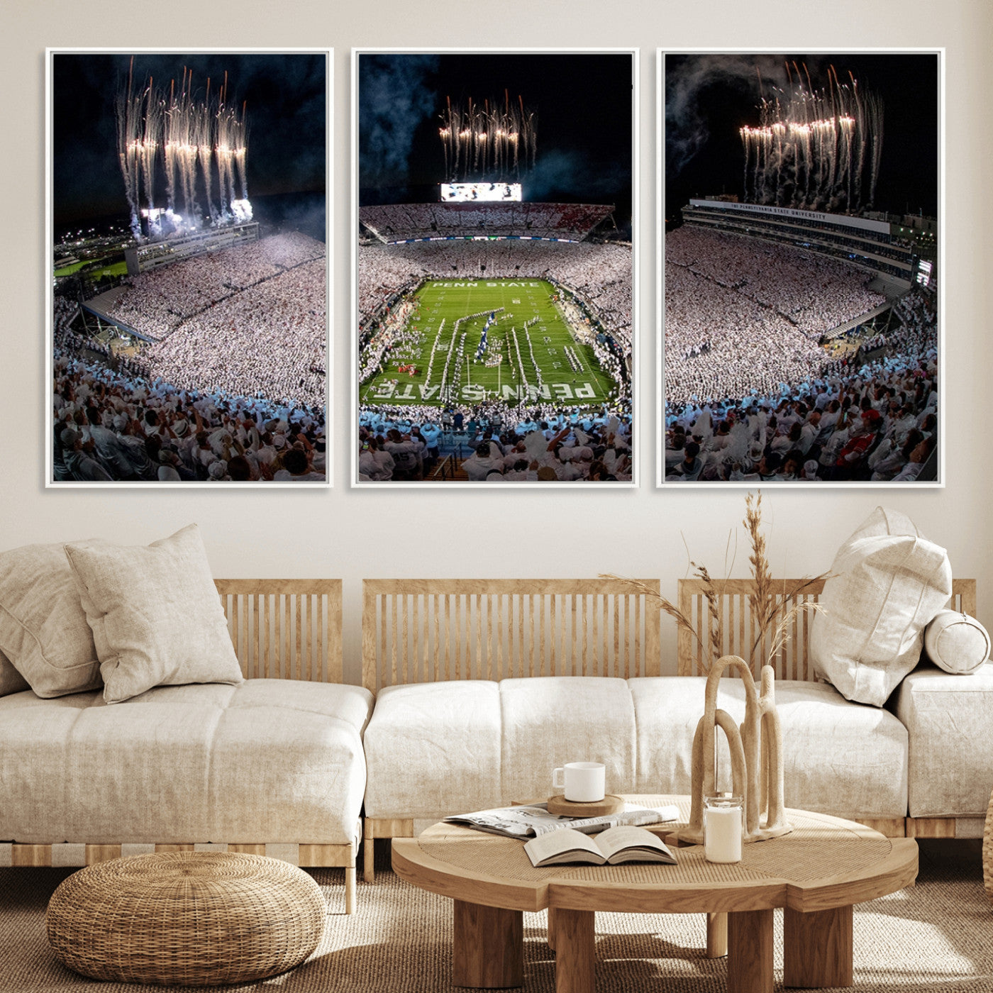 11391-MGV-CV-36X24-Penn State Stadium Wall Art – Panoramic White Out Football Game Canvas Print, College Sports Decor for Office, Man Cave, or Living