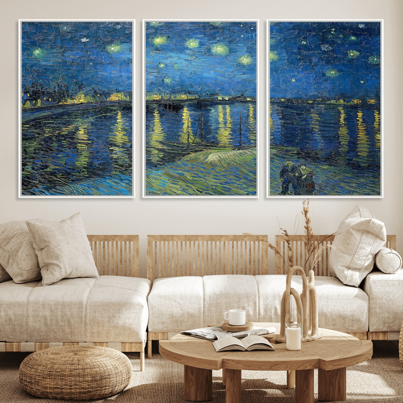 94605-MGV-CV-36X24-Starry Night Over the Rhone Wall Art – Vincent van Gogh Canvas Print, Famous Impressionist Painting for Living Room, Office