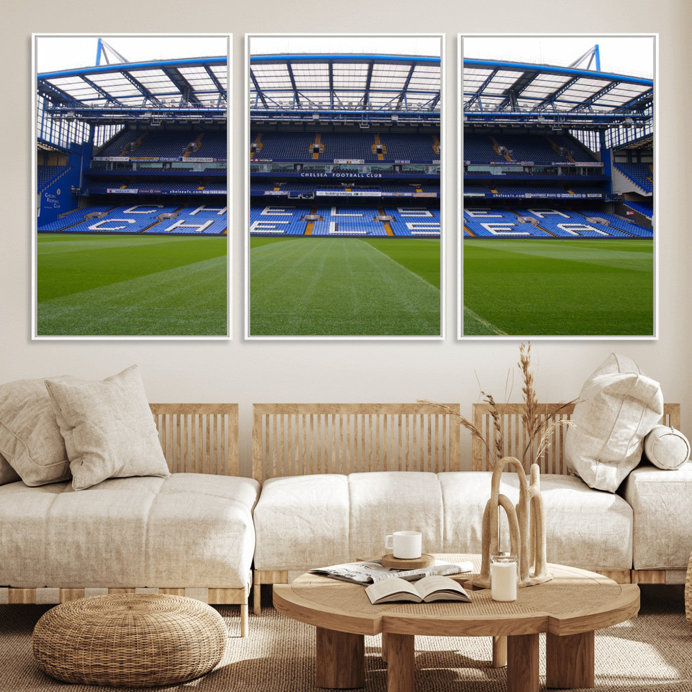 59508-MGV-FC-60X30-3P_White-Chelsea Stadium Wall Art – Stamford Bridge Football Arena Canvas Print, Iconic Soccer Artwork for Living Room, Office, Game Room