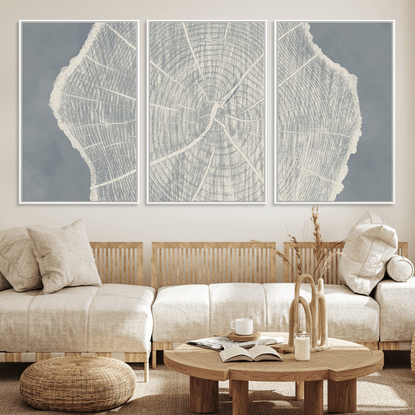 25547-MGV-CV-36X24-Tree Ring Wall Art Canvas Print, Framed Linocut Tree Ring Art Picture Print, Wood Texture Perfect Minimalist Farmhouse Decor