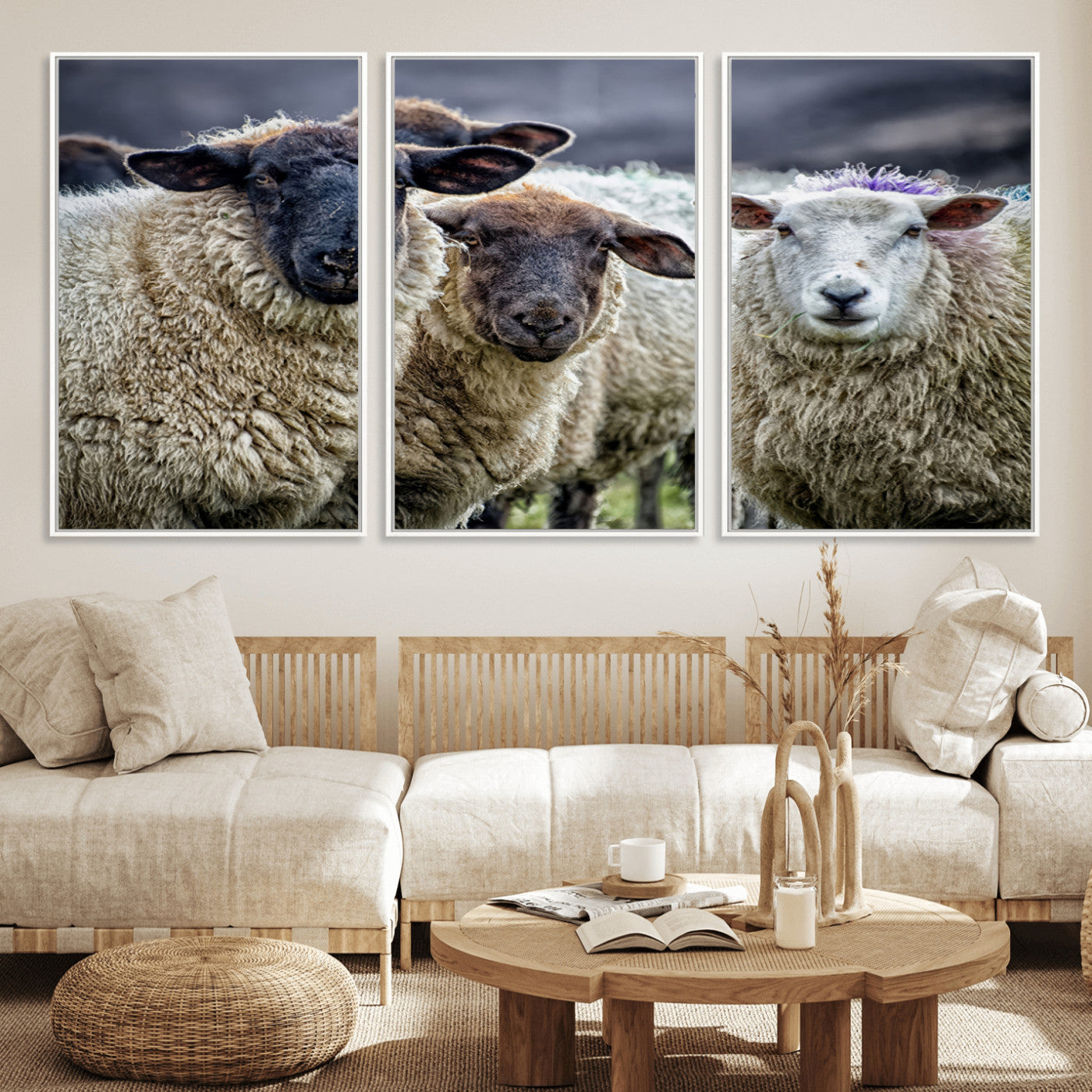 18418-MGV-CV-36X24-Sheep Wall Art Canvas Print, Framed Farmhouse Sheep Art Picture Print, Sheep Herd Perfect Rustic Farmhouse Decor Artwork