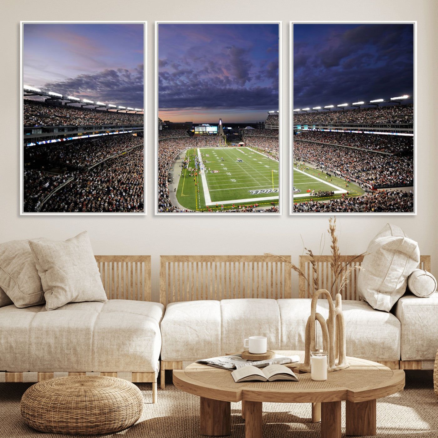 52712-MGV-FC-60X30-3P_White-Gillette Stadium Field Wall Art Canvas Print, Framed Massachusetts Stadium Art Picture Print, Gillette Stadium Perfect Sport Room