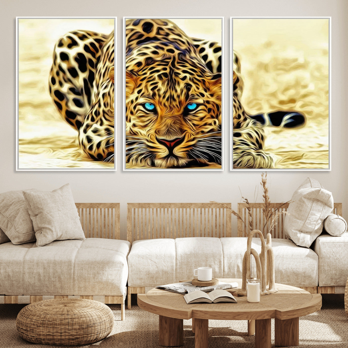 45281-MGV-CV-36X24-Blue Eye Leopard Wall Art Canvas Print, Framed Leopard Painting Art Picture Print, Big Cat Perfect Safari Wildlife Decor Artwork