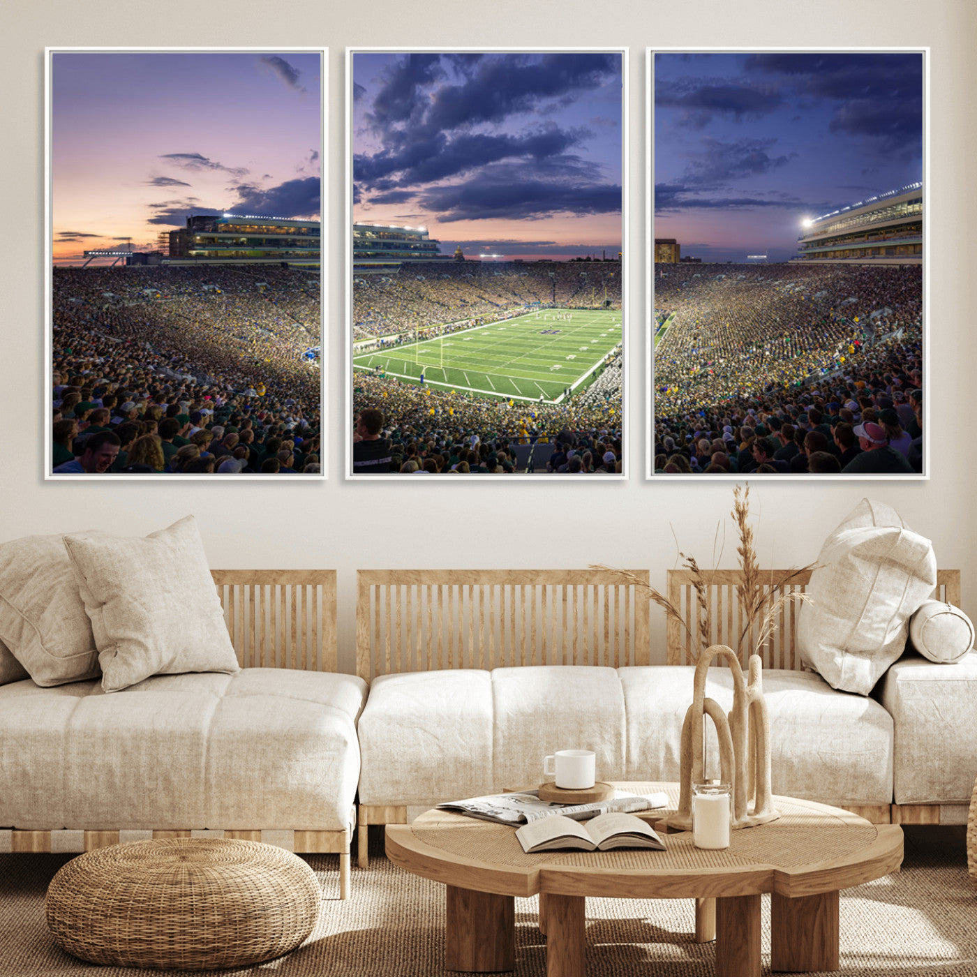 50825-MGV-FC-60X30-3P_White-Notre Dame Stadium Wall Art Canvas Print, Framed Indiana Stadium Art Picture Print, Football Stadium Perfect Sports Room Decor