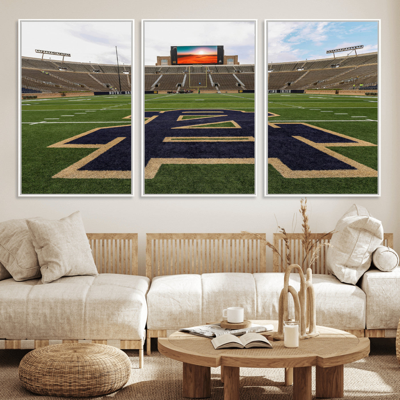 52835-MGV-FC-60X30-3P_White-Notre Dame Stadium Wall Art Canvas Print, Framed Indiana Stadium Art Picture Print, Notre Dame Field Perfect Sport Room Decor