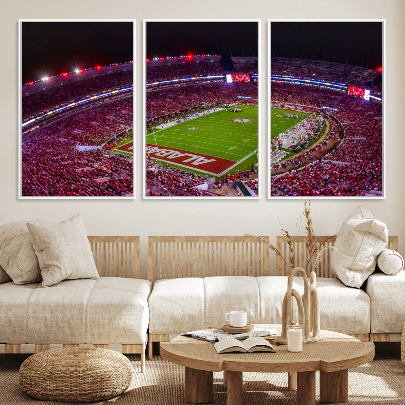 11343-MGV-FC-60X30-3P_White-Bryant-Denny Stadium Wall Art – Panoramic Alabama Crimson Tide Football Field Canvas Print, Game Day Decor for Office, Man Cave or