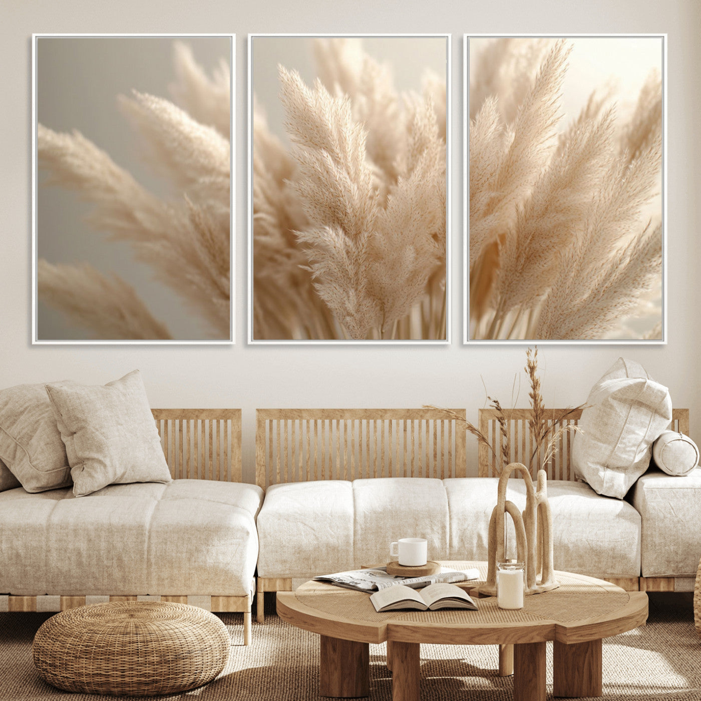 50300-MGV-CV-36X24-Pampas Grass Wall Art Canvas Print, Framed Minimalist Pampas Grass Art Picture Print, Beige Pampas Grass Perfect Minimalist Boho