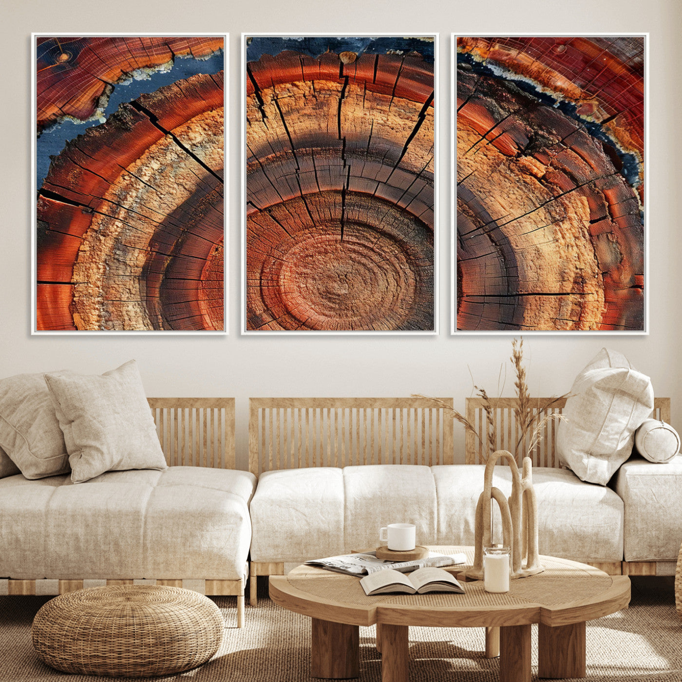 28555-MGV-CV-36X24-Tree Ring Wall Art – Rustic Wood Grain Canvas Print, Natural Texture Abstract Artwork Poster for Living Room, Bedroom, Office,