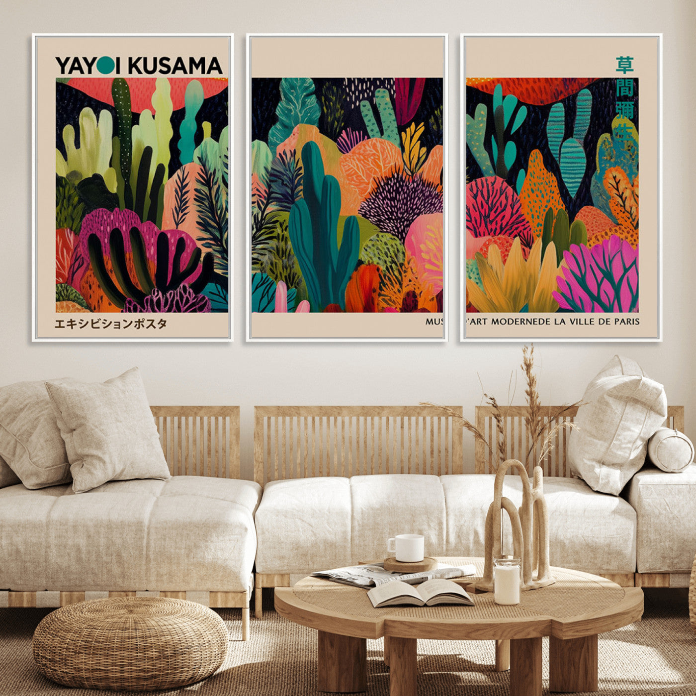 45711-MGV-CV-36X24-Yayoi Kusama Wall Art Canvas Print, Framed Abstract Yayoi Kusama Art Picture Print, Japanese Wabi Sabi Perfect Modern Abstract