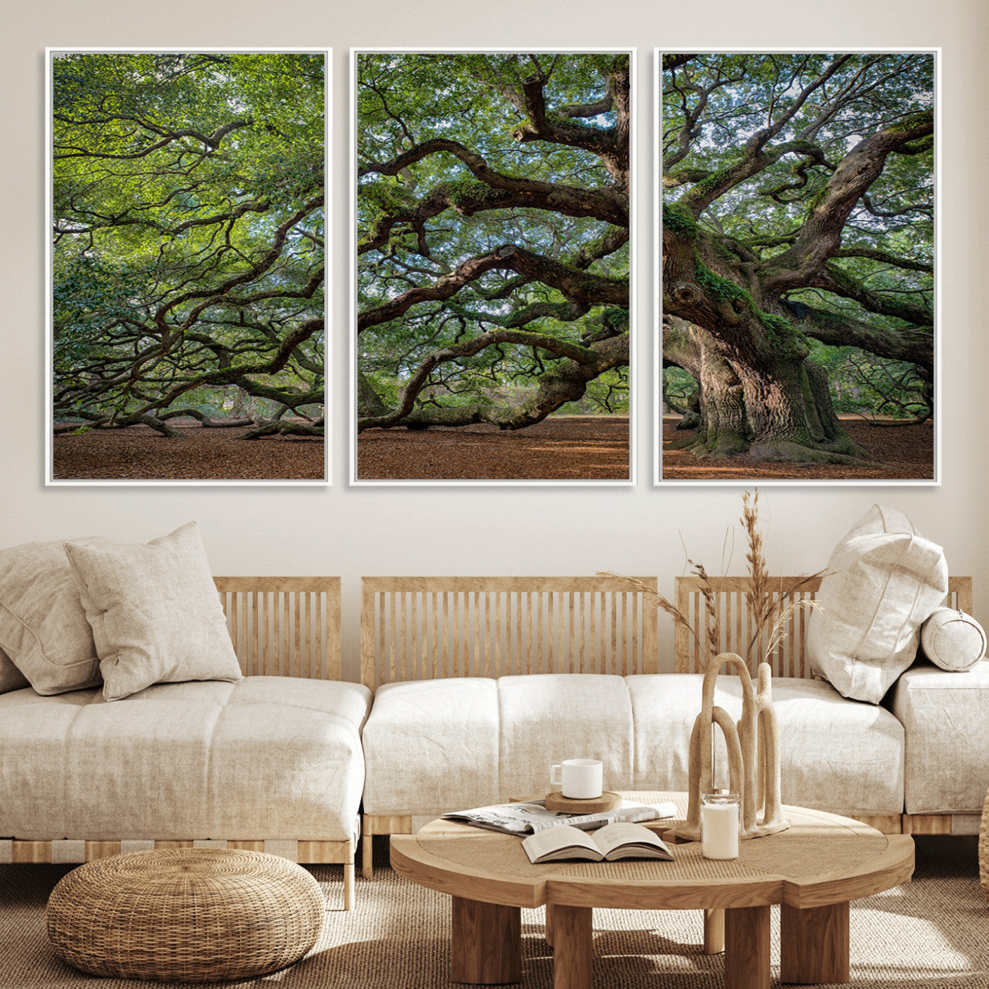 MGV-FC-60X30-3P - Historic Tree Wall Art Canvas Print, Framed Mossy Tree Art Picture Print, Twisted Branches Perfect Nature Southern Decor Artwork