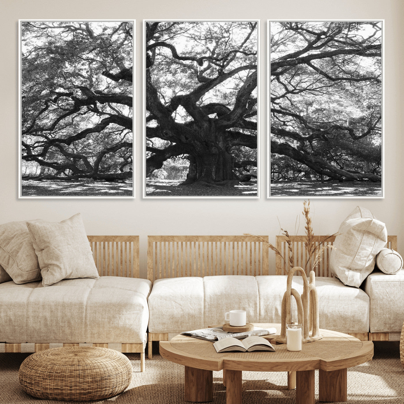81655611-MGV-CV-36X24-Ancient Oak Wall Art Canvas Print, Framed Twisted Branches Art Picture Print, Gnarled Tree Perfect Moody Nature Decor Artwork