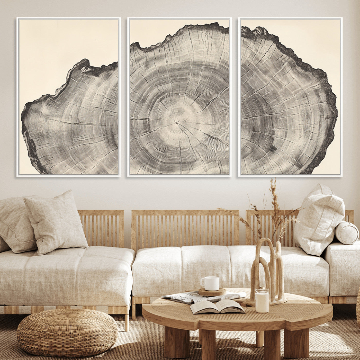 98921313-MGV-CV-36X24-Tree Ring Wall Art Canvas Print, Framed Wood Slice Art Picture Print, Minimalist Wood Perfect Rustic Academic Decor Artwork