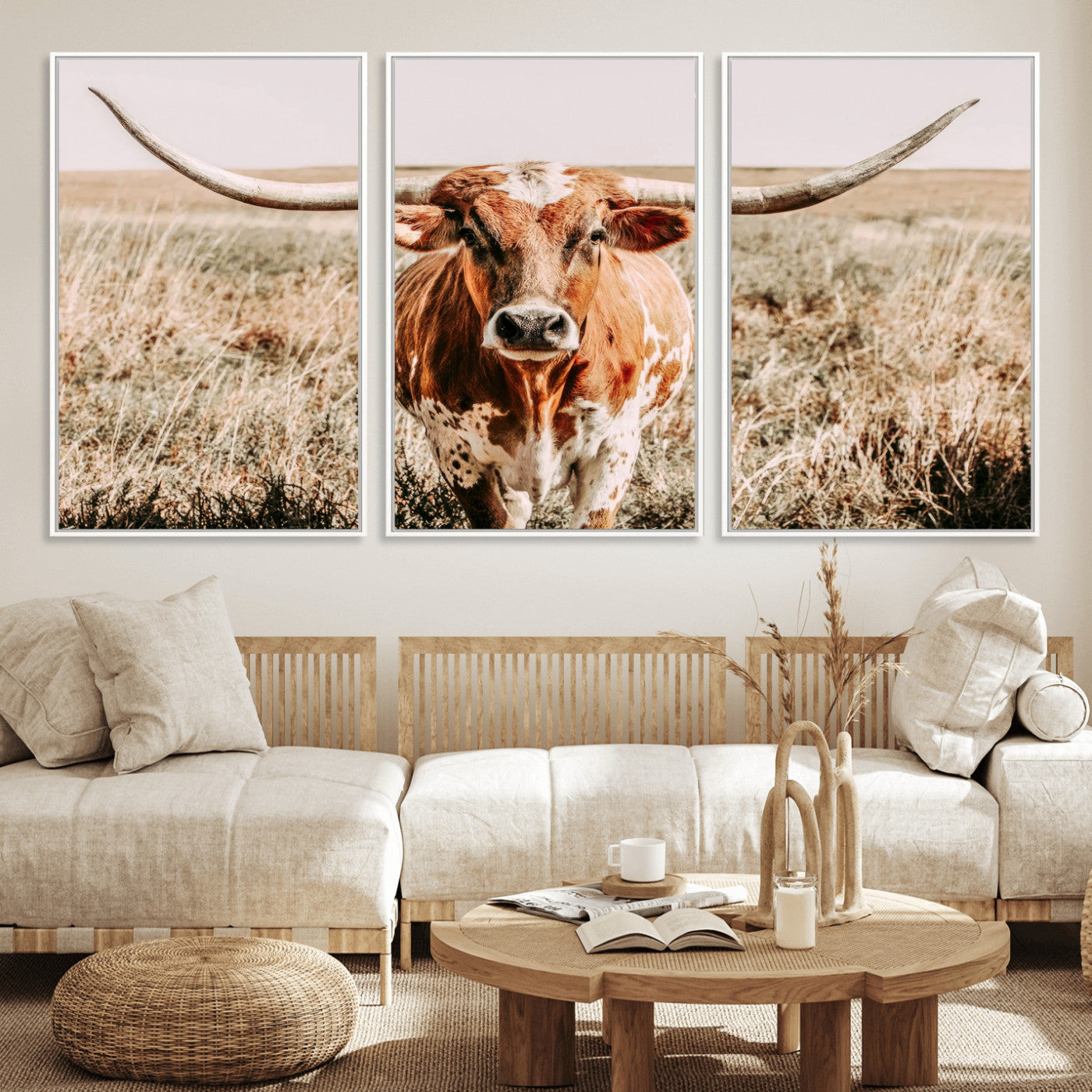 54986862-MGV-CV-36X24-Majestic Longhorn Wall Art – Canvas Print of Graceful Strength & Bold Spirit, Wild Plains Beauty Nature Inspired Rustic Decor for