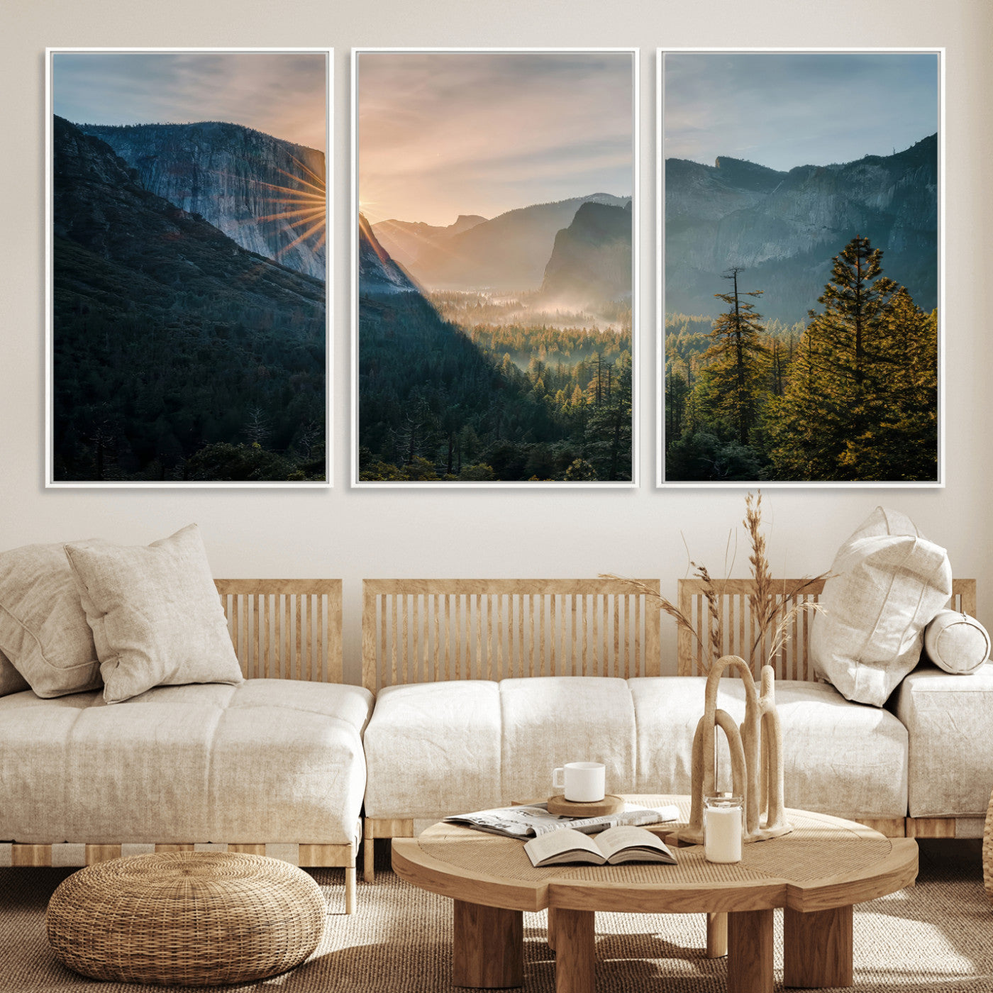 51605481-MGV-CV-36X24-Yosemite Valley Wall Art Canvas Print, Framed Mountain Sunrise Art Picture Print, National Park Perfect Vintage Explorer Decor