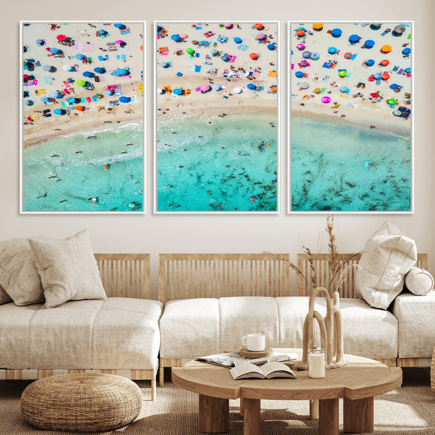 76172085-MGV-CV-36X24-Tropical Shoreline Wall Art Canvas Print, Framed Beach Relaxing Art Picture Print, Aerial Summer Perfect Coastal Vibrant Decor