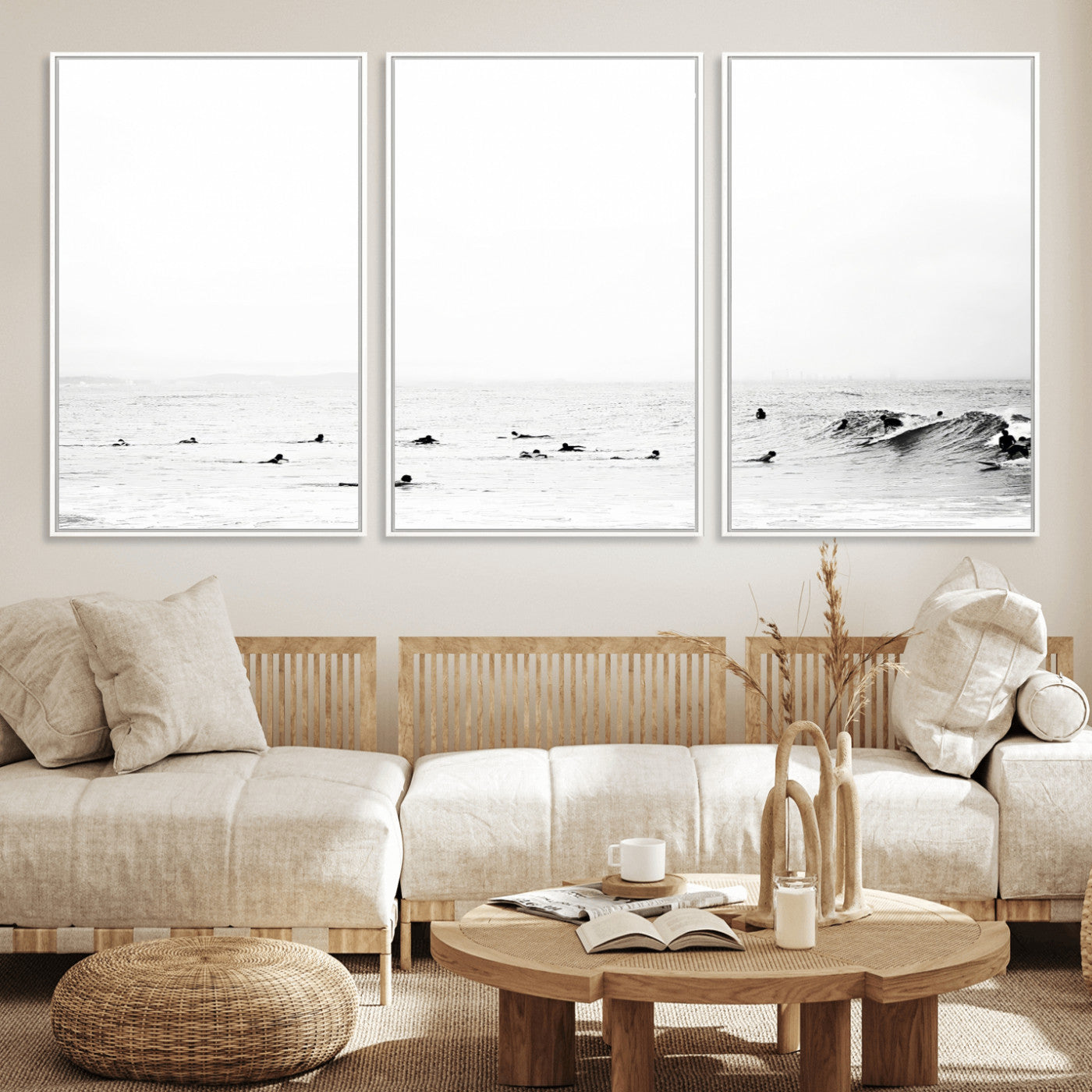 38441169-MGV-CV-36X24-Monochrome Swimming Wall Art Canvas Print, Framed Ocean Horizon Art Picture Print, Moody Coastal Perfect Minimalist Coastal Decor