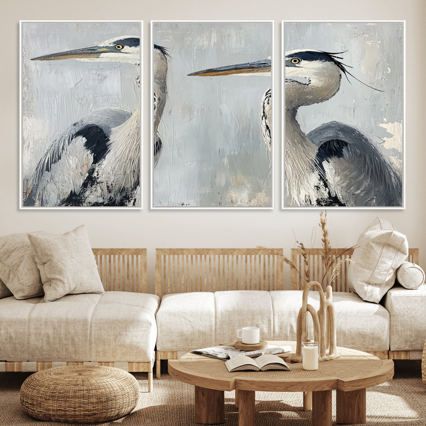 19427826-MGV-FC-60X30-3P_White-Bird Canvas Decor Wall Art Canvas Print, Framed Coastal Bird Pair Art Picture Print, Minimalist Wildlife Wall Perfect Coastal
