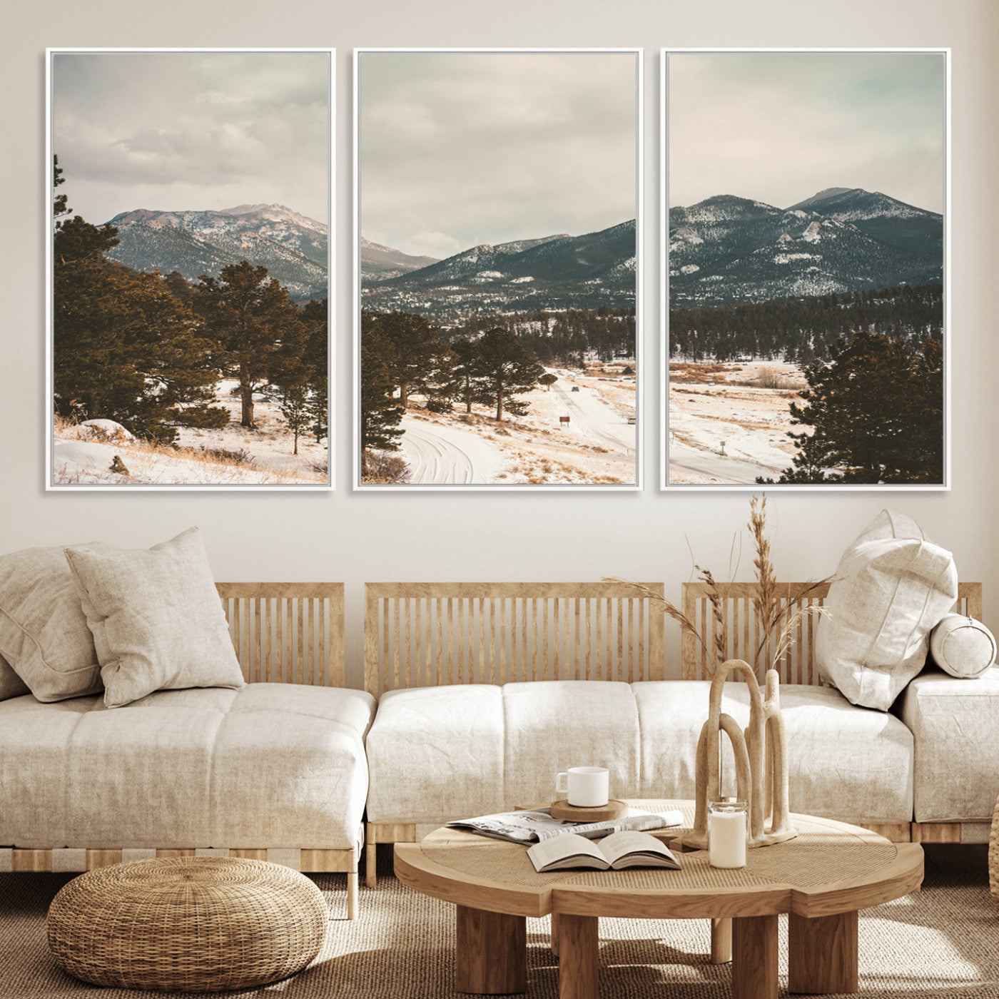 77311749-MGV-CV-36X24-Mountain Landscape Wall Art Canvas Print, Framed Snowy Peaks Art Picture Print, Alpine Aesthetic Perfect Rustic Winter Decor