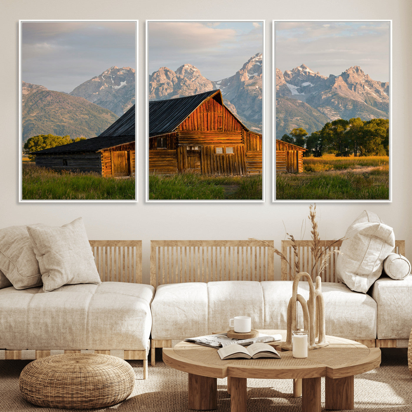 31771014-MGV-FC-60X30-3P_White-Rustic Barn Wall Art Canvas Print, Framed Western Landscape Art Picture Print, Farmhouse Style Perfect Rustic Farmhouse Decor