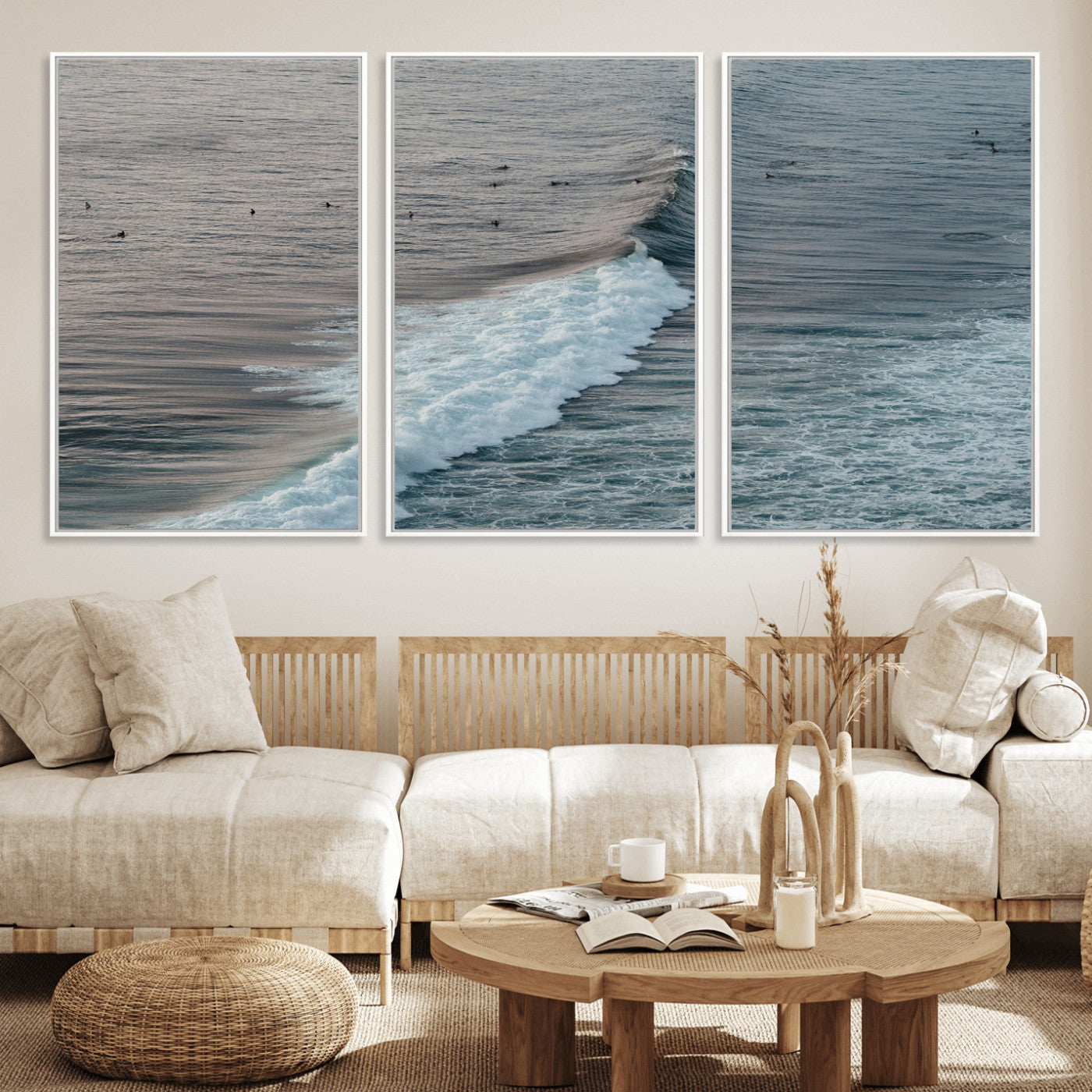 23077324-MGV-CV-36X24-Ocean Waves Wall Art Canvas Print, Framed Coastal Serenity Art Picture Print, Surf Aesthetic Perfect Modern Coastal Decor Artwork