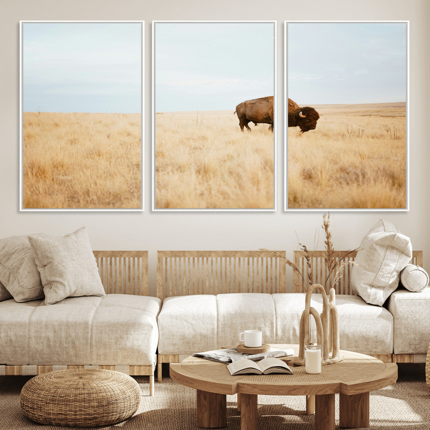 61392510-MGV-CV-36X24-Buffalo Wall Art Wall Art Canvas Print, Framed Western Wildlife Decor Art Picture Print, Rustic Farmhouse Art Perfect Rustic