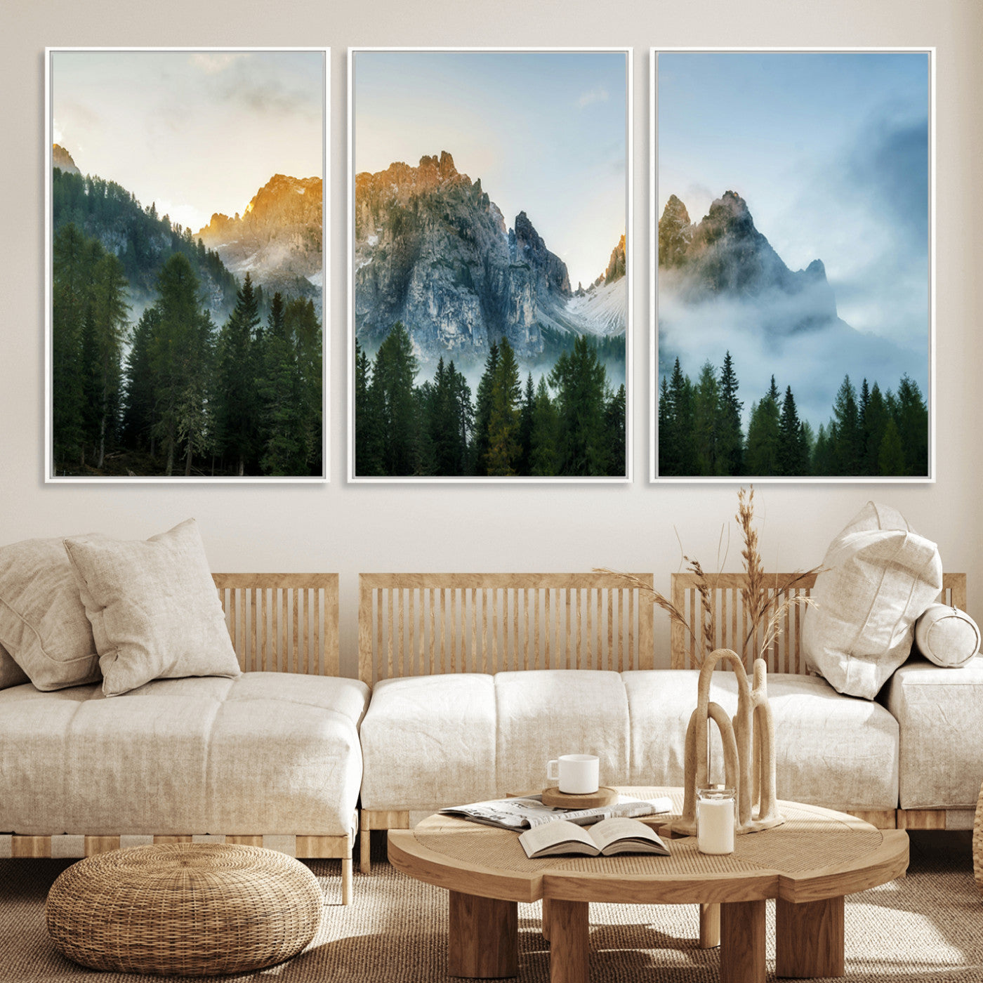 21145440-MGV-FC-60X30-3P_White-Wilderness Wall Art Wall Art Canvas Print, Framed Nature Landscape Decor Art Picture Print, Misty Forest Photography Perfect