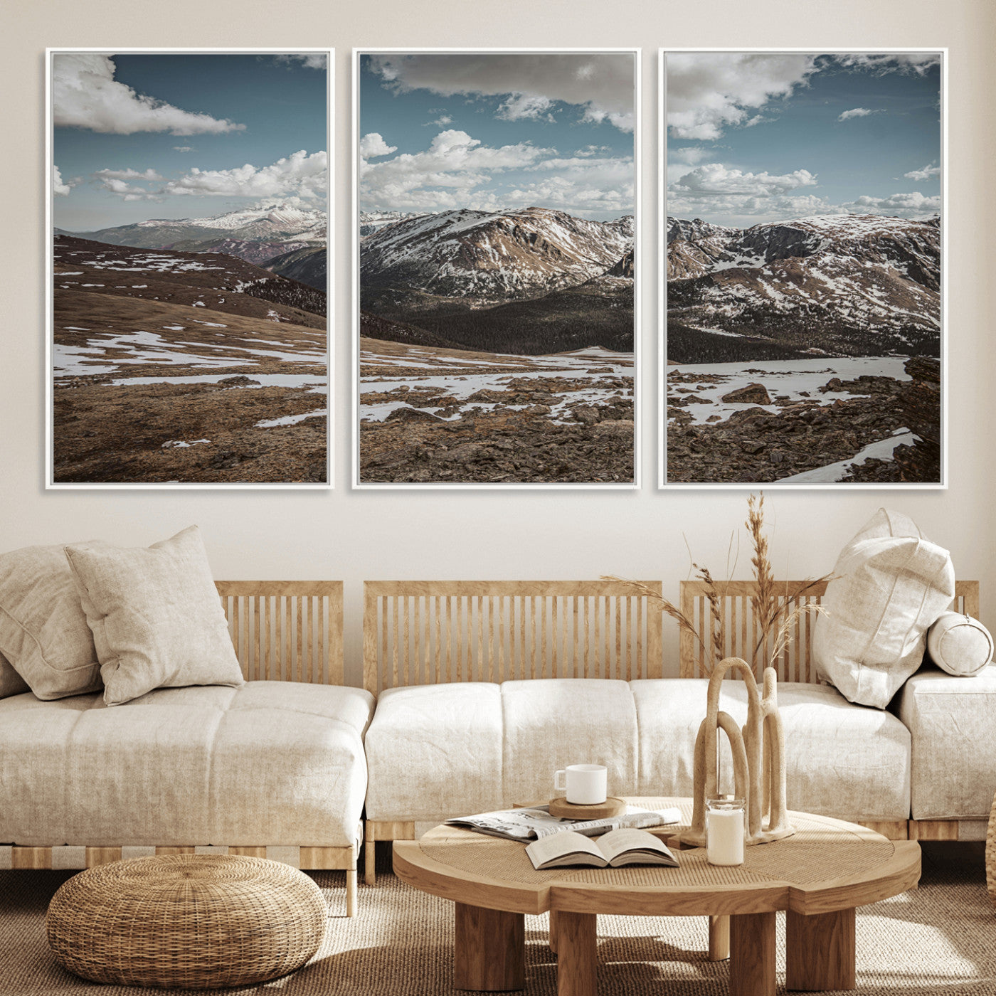 44565953-MGV-FC-60X30-3P_White-Mountain Landscape Wall Art Canvas Print, Framed Snowy Peaks Art Picture Print, Rugged Highlands Perfect Rustic Adventure Decor
